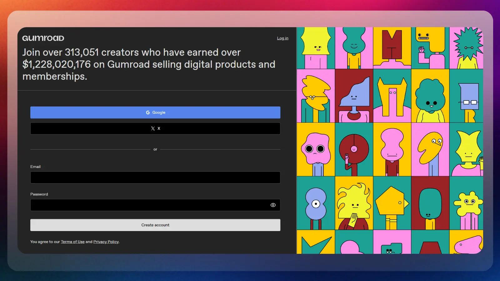Página web de Gumroad en la que se muestran los productos digitales y los ingresos de los creadores