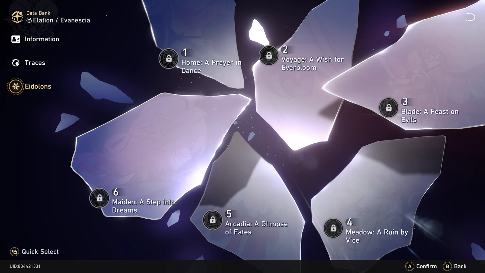 Evanescia's Eidolon tree in Honkai Star Rail, showing all six Eidolon nodes