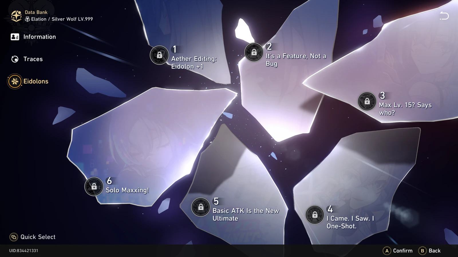 Silver Wolf Lv 999's Eidolon tree showing all six unlockable Eidolons
