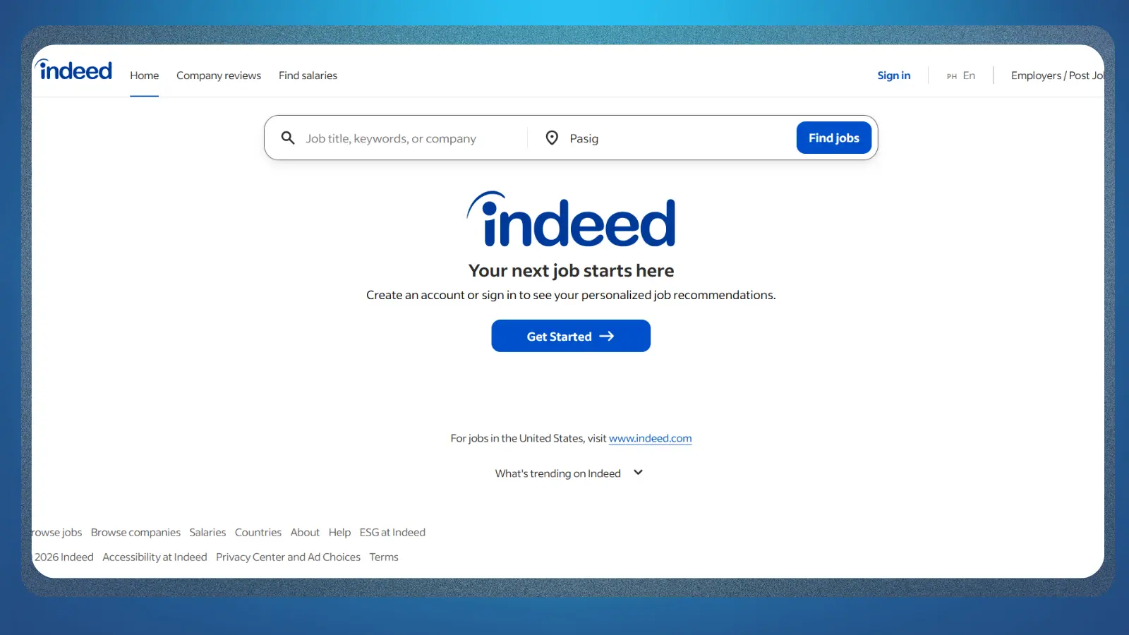 Página web de Indeed