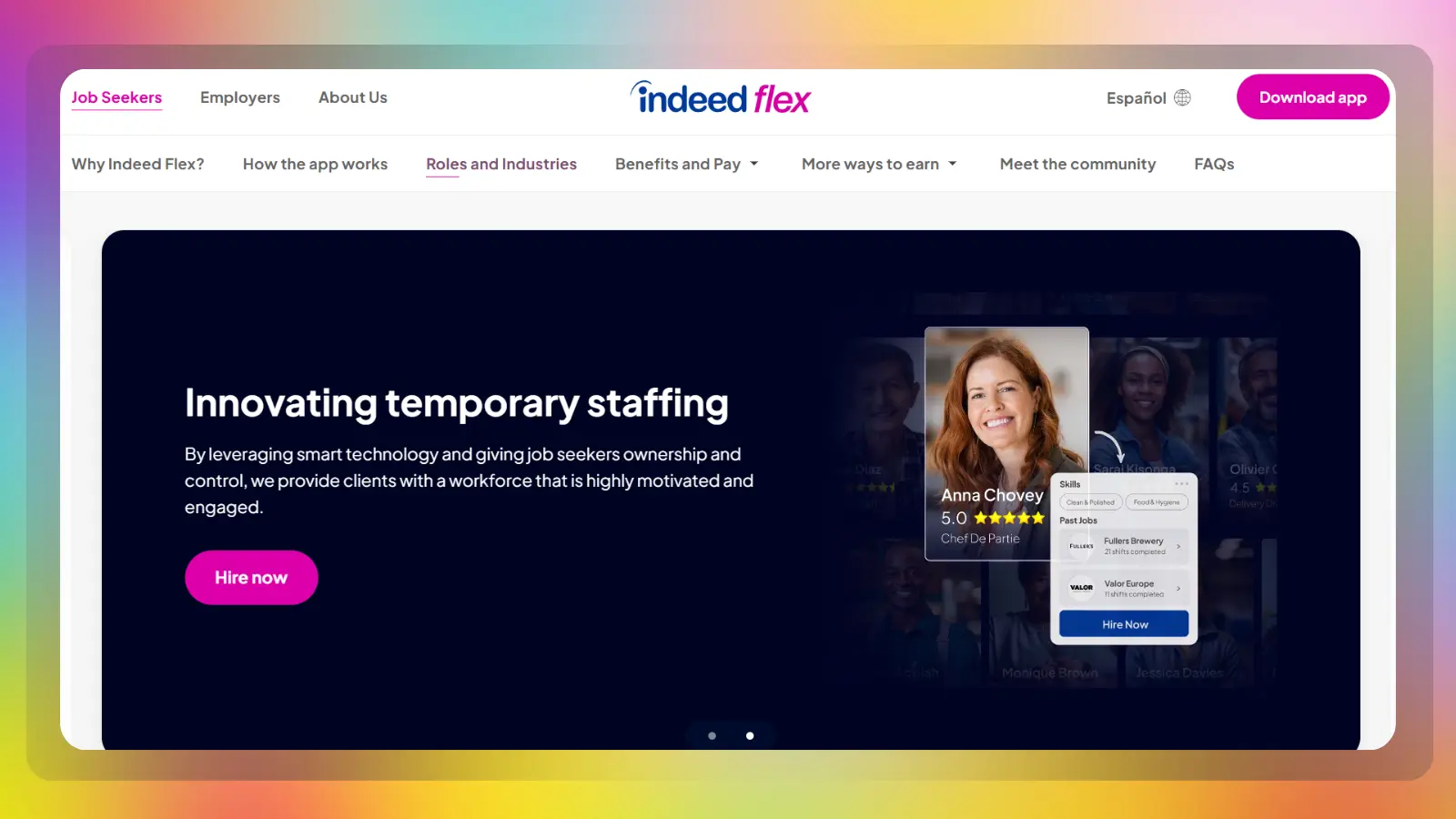 Die „indeed flex“-Website mit Angeboten für Zeitarbeit und flexible Beschäftigungsmöglichkeiten