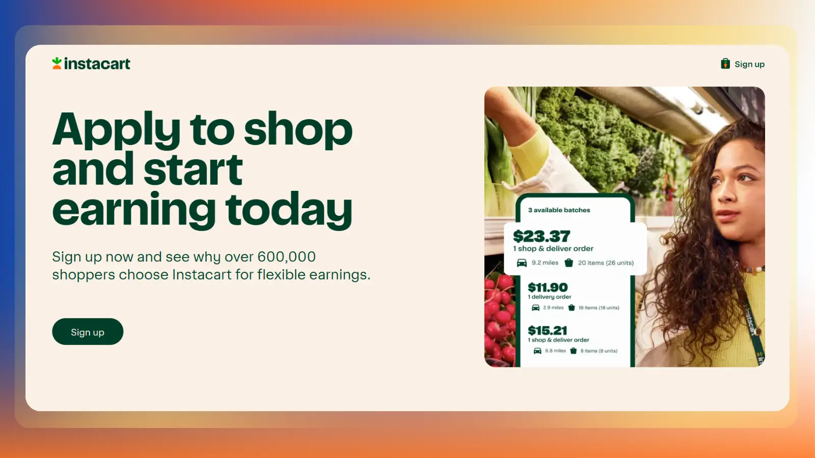 instacart website showing shopping and delivery earnings