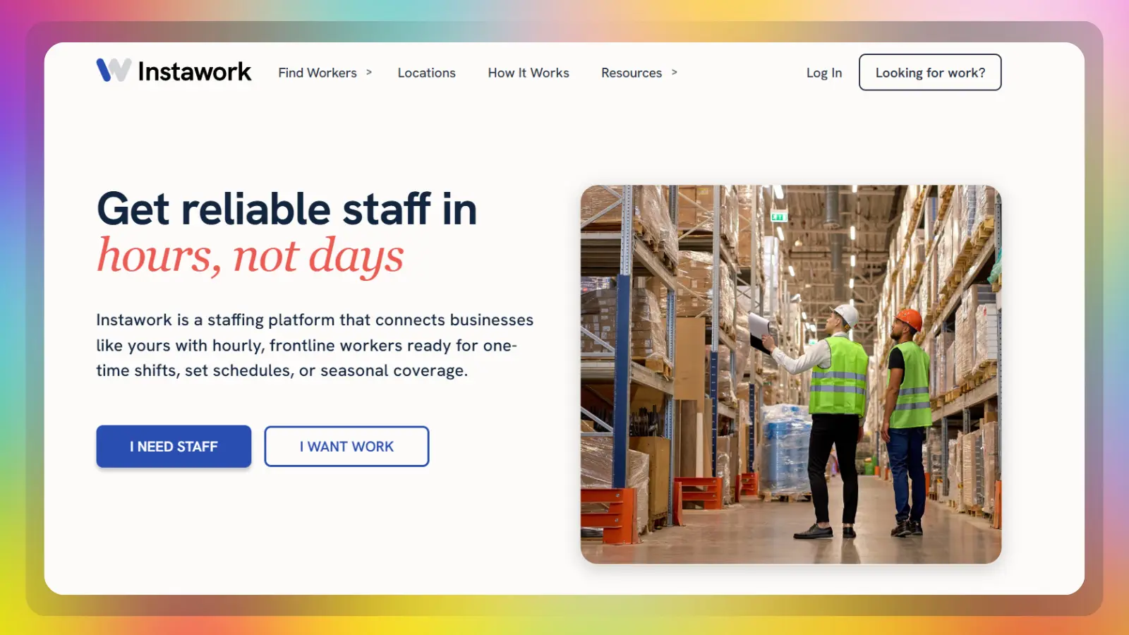 Instawork-Website mit Angeboten für Stundenjobs und Zeitarbeit