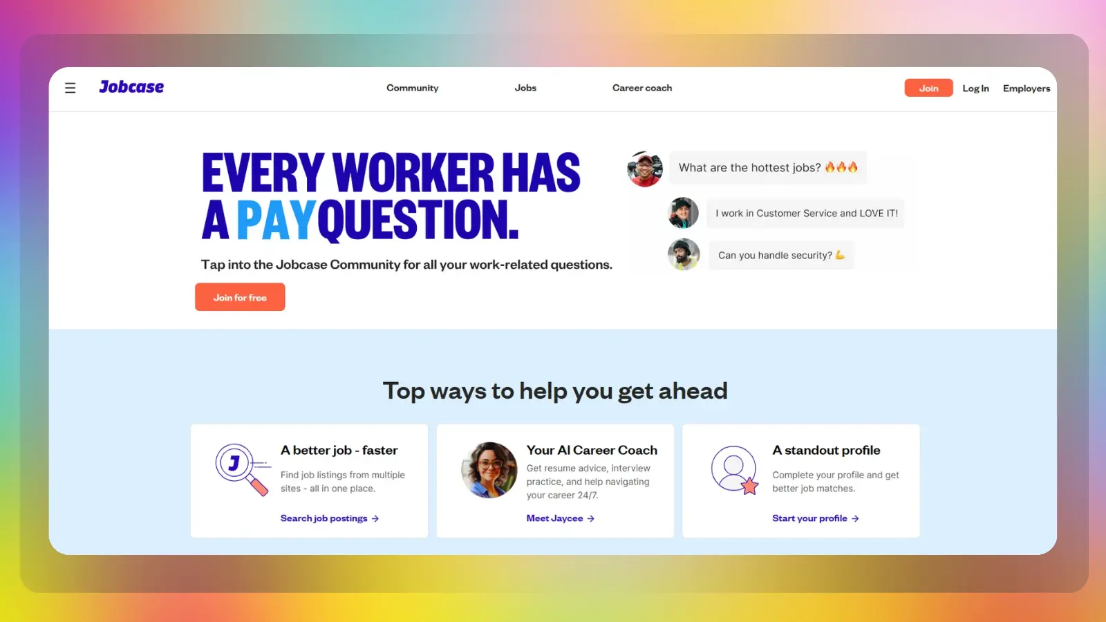 Die Website „jobcase“ mit Stellenangeboten und Ressourcen für die berufliche Laufbahn