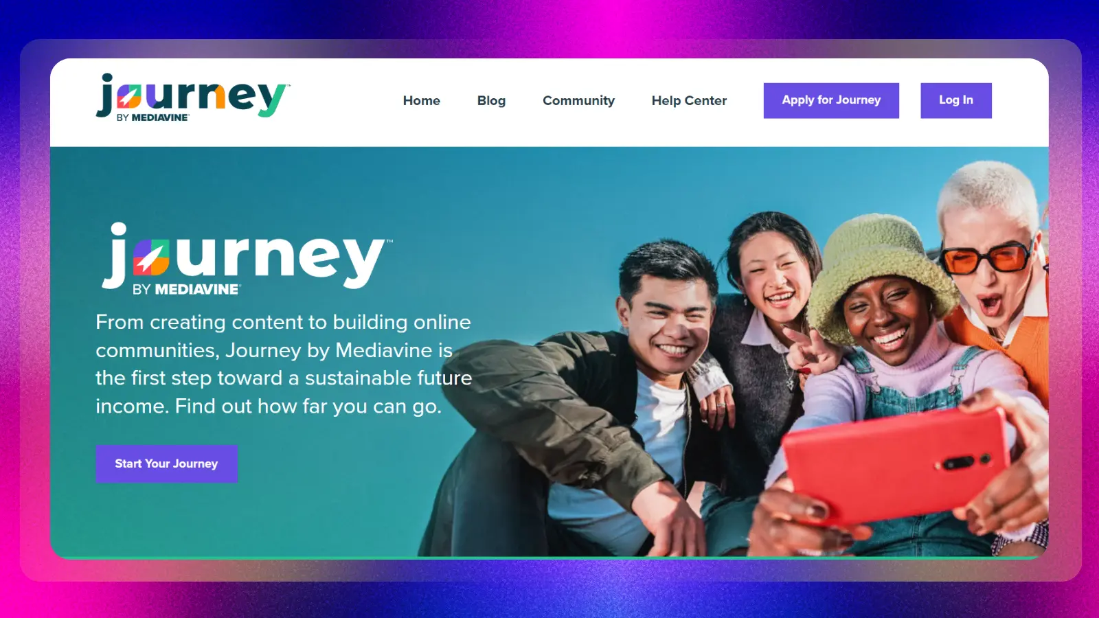 journey by mediavine website showing a platform for building online communities and creating income