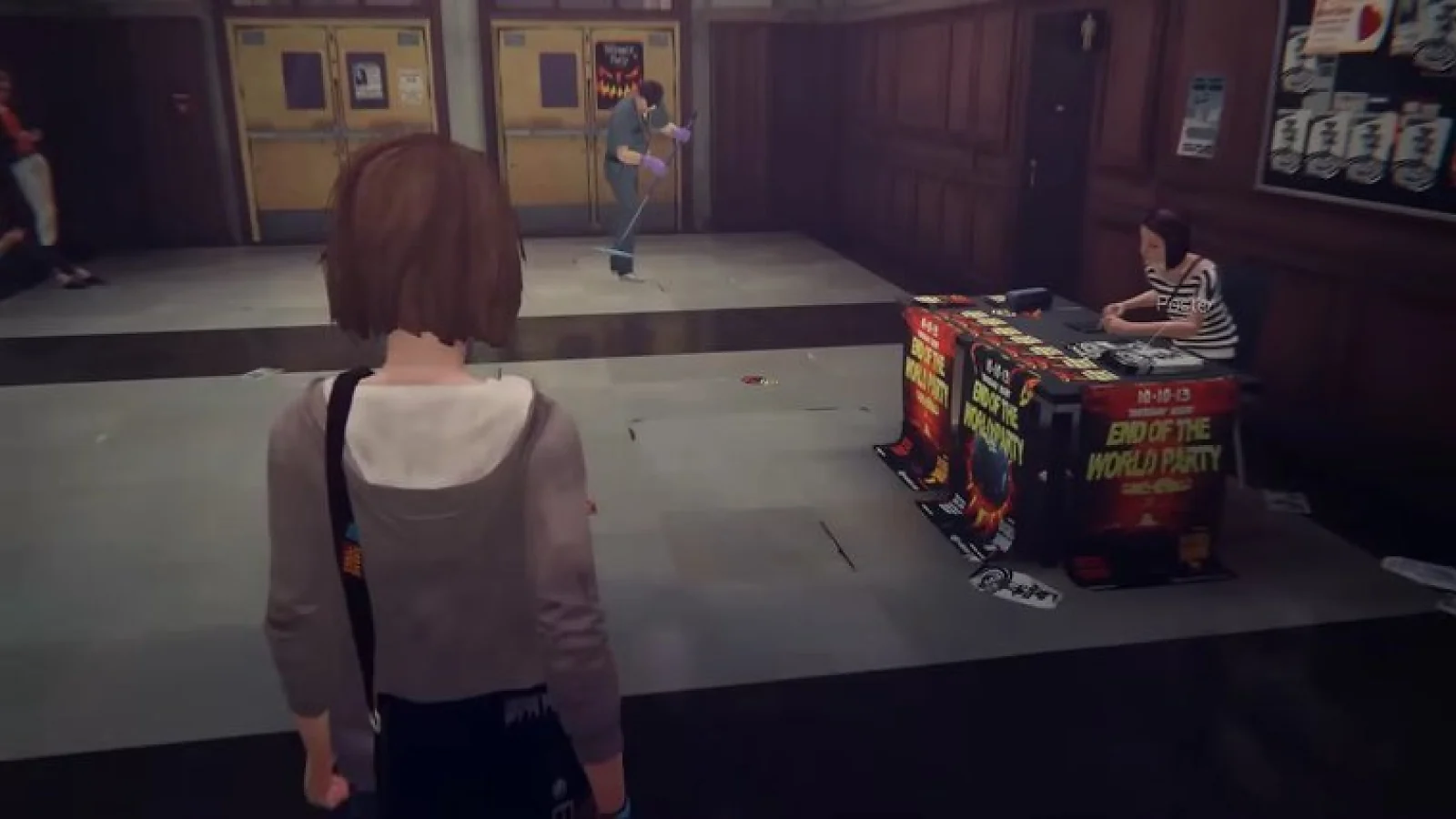 Life Is Strange gameplay showing Max inside a school bathroom.