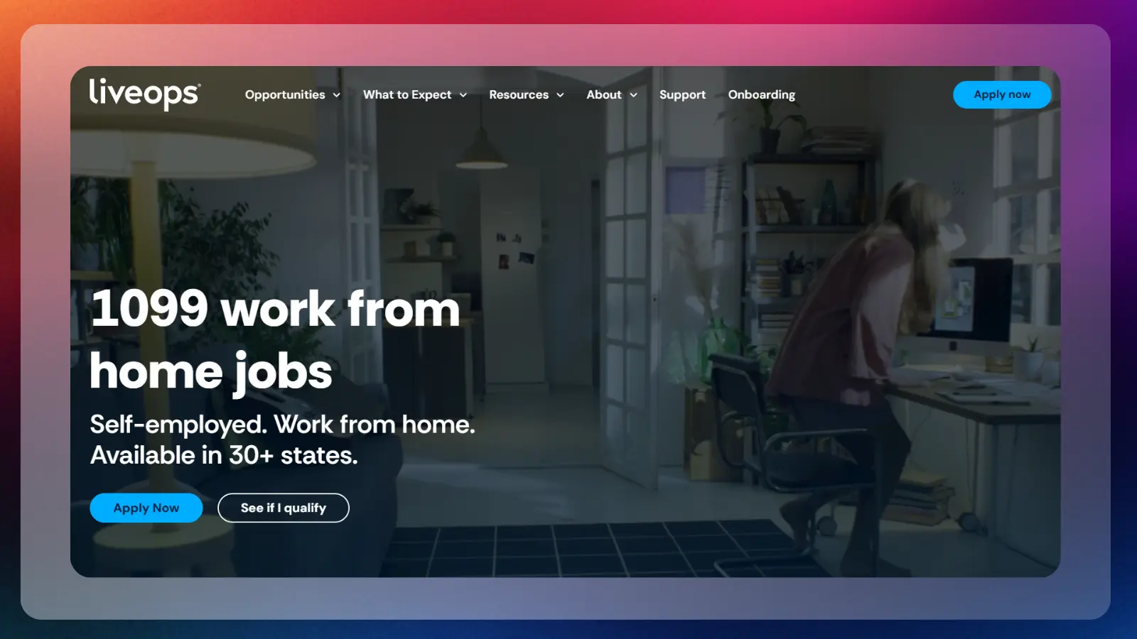 Liveops website promoting self-employed work-from-home opportunities