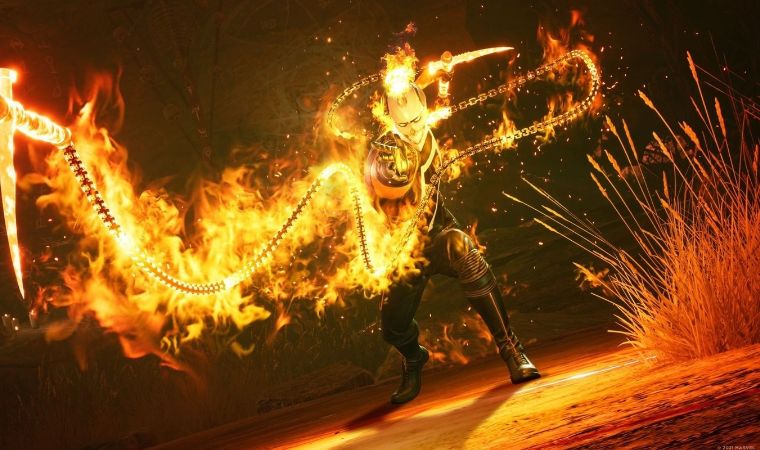 Marvel’s Midnight Suns gameplay showing Ghost Rider surrounded by flames.