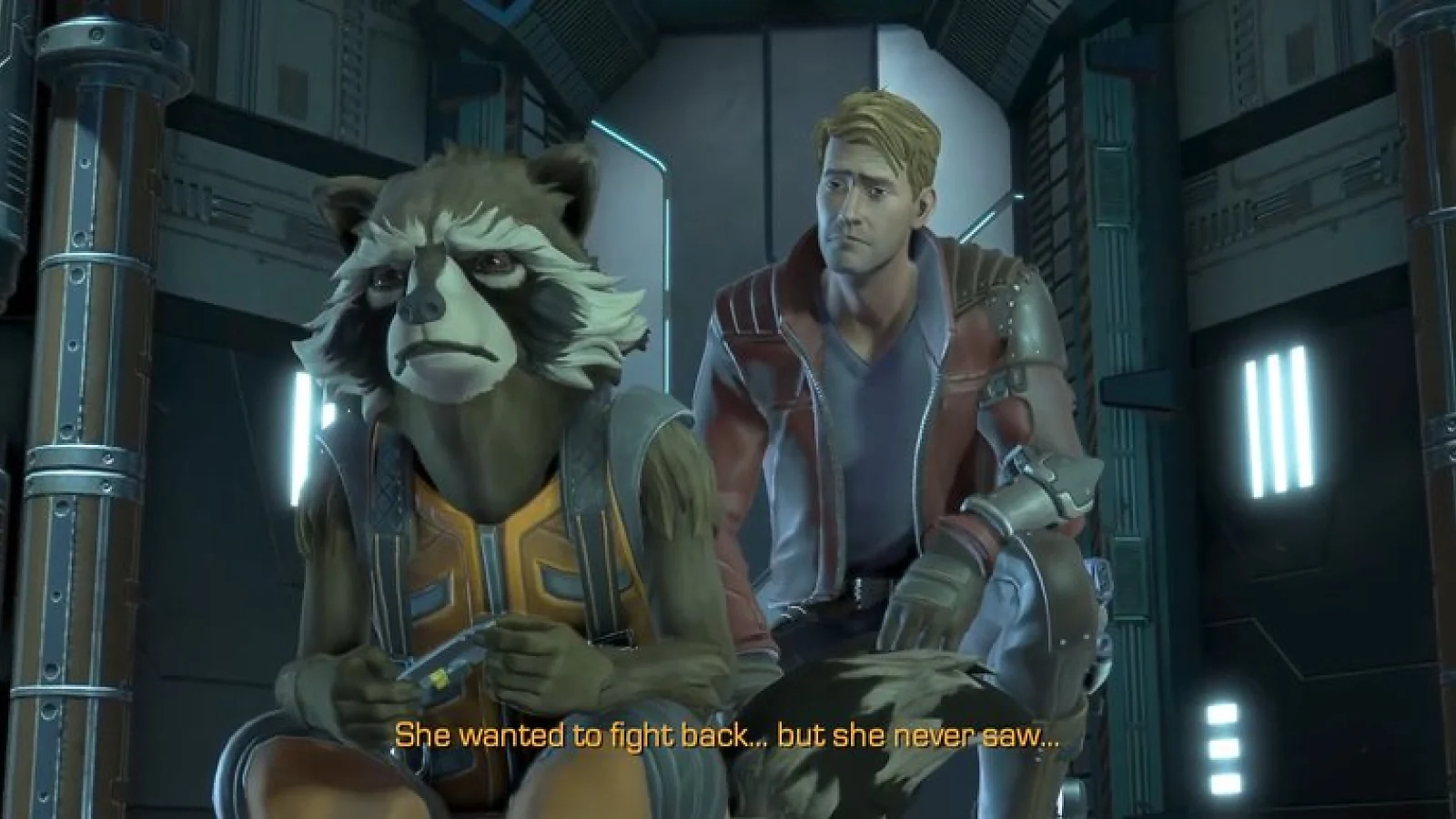 Marvel’s Guardians of the Galaxy dialogue scene featuring Star-Lord and Rocket.