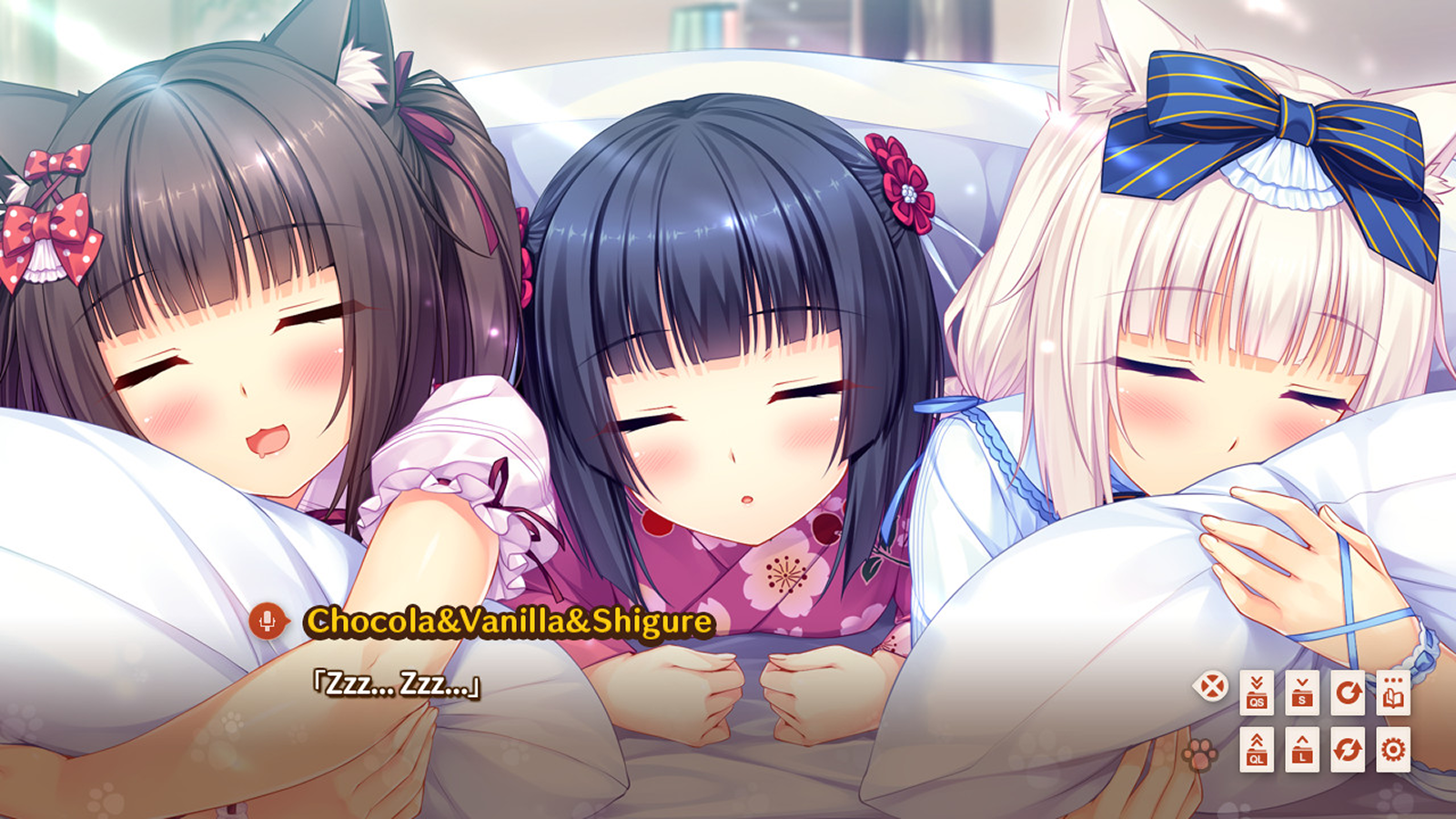 NEKOPARA: a Chocola, a Vanilla e a Shigure estão a dormir