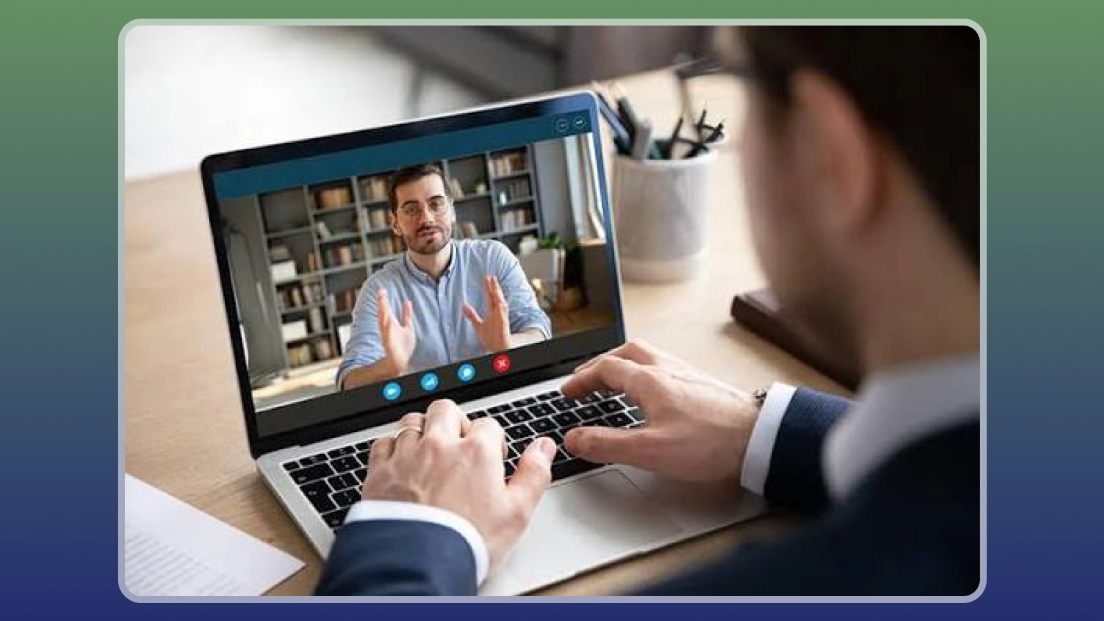 a notary conducting a remote online notarization video call