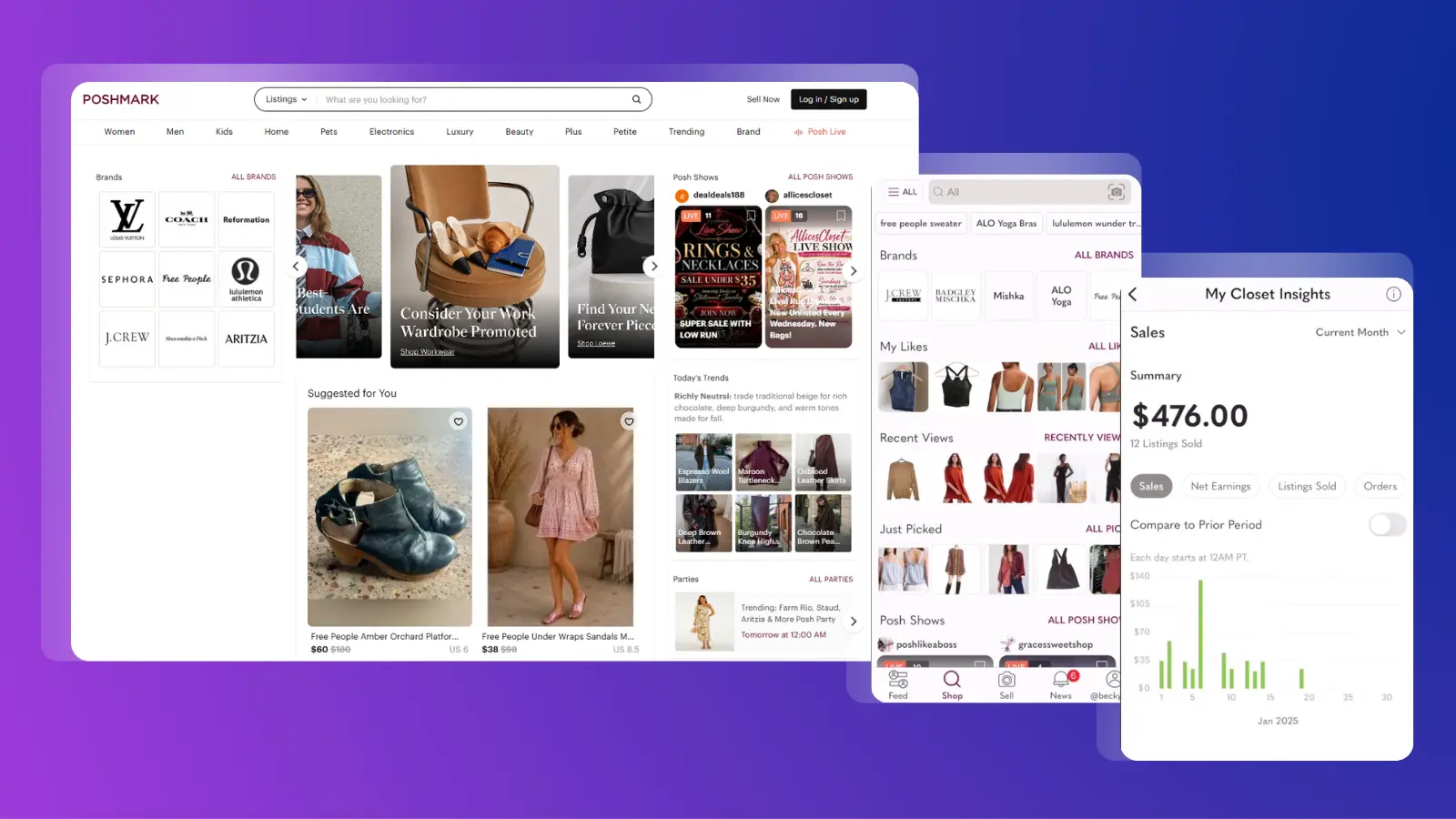 La plataforma Poshmark, que ofrece anuncios de ropa, productos de moda y oportunidades de venta online