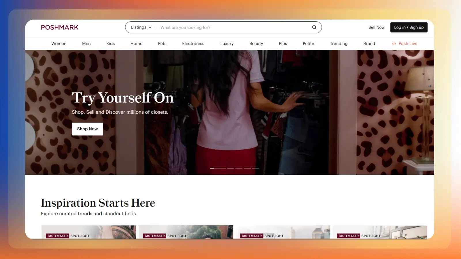 poshmark website showing clothing shopping and selling options