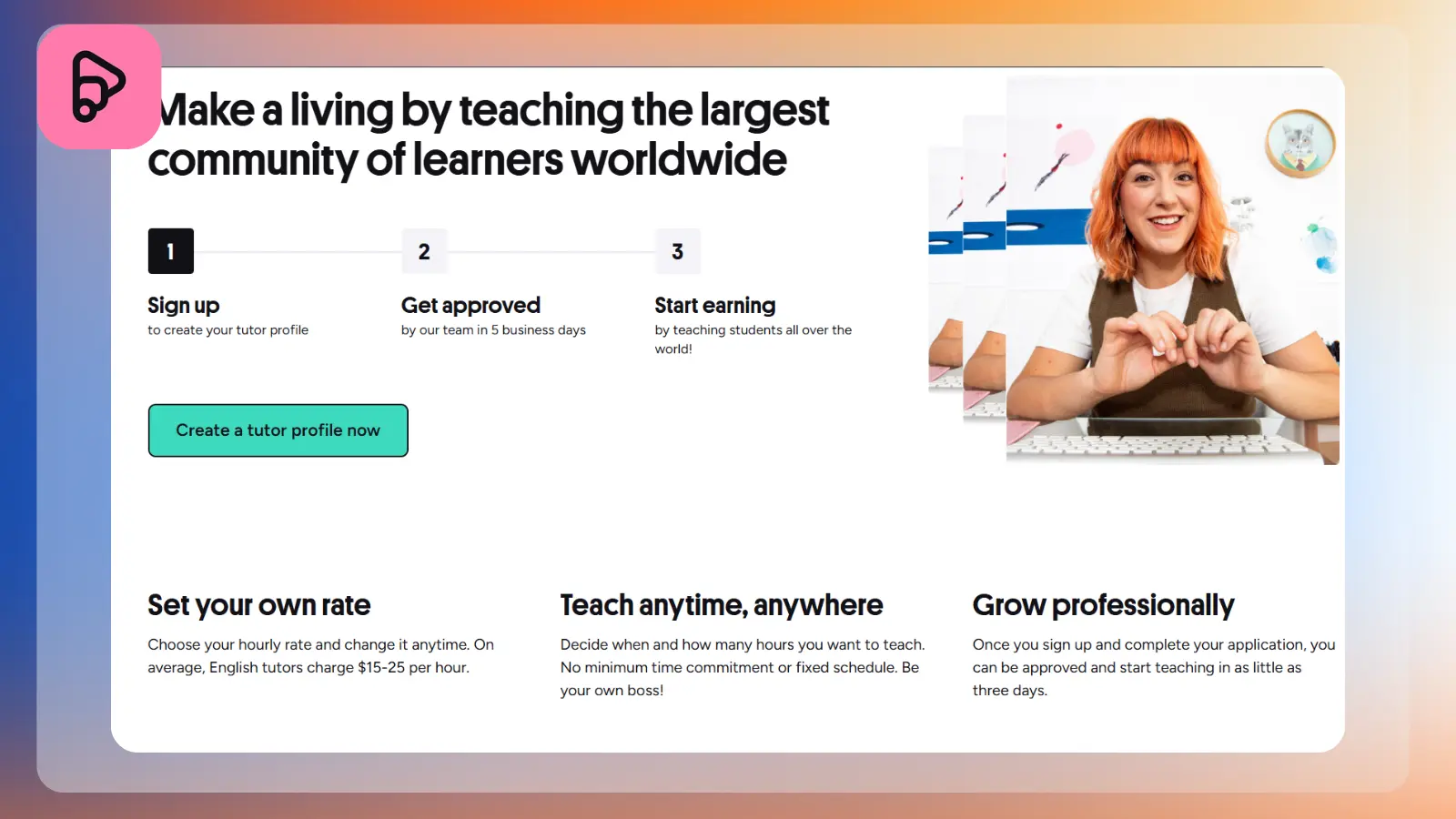 Página web de Preply en la que se explica cómo pueden ganar dinero los profesores impartiendo clases en línea
