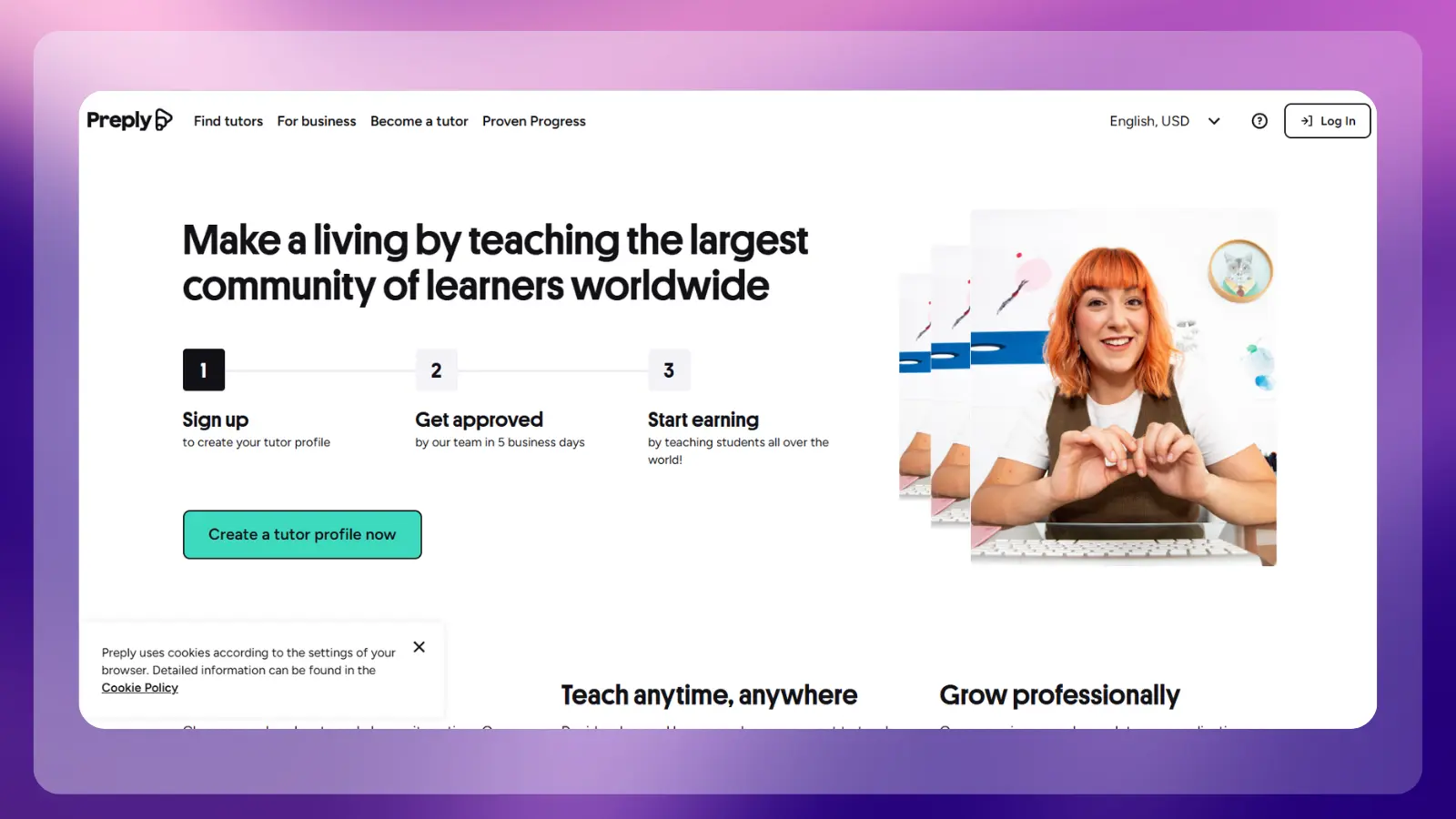 preply website showing its tutoring platform where tutors can teach students worldwide and earn money