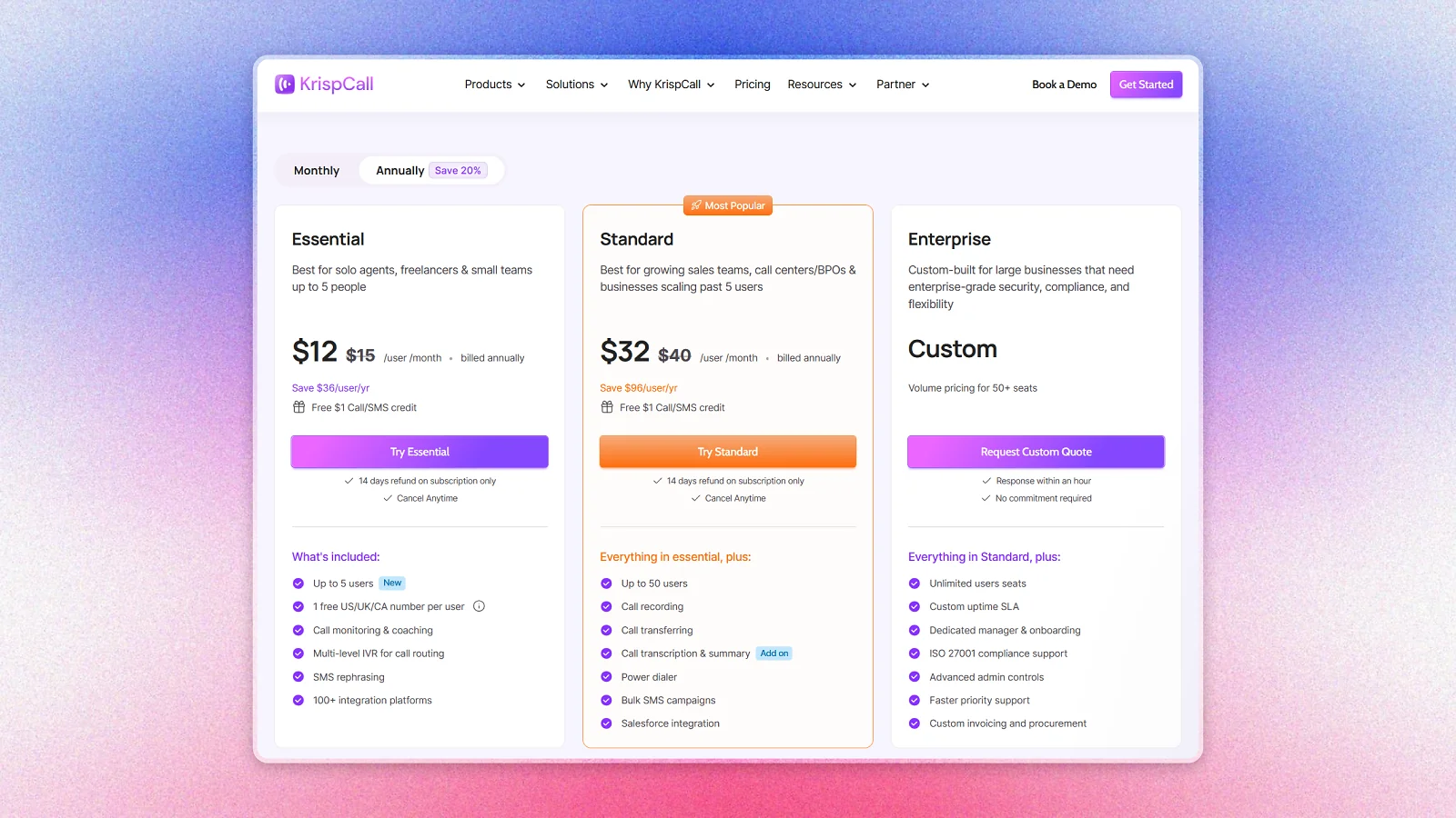 Krispcall pricing