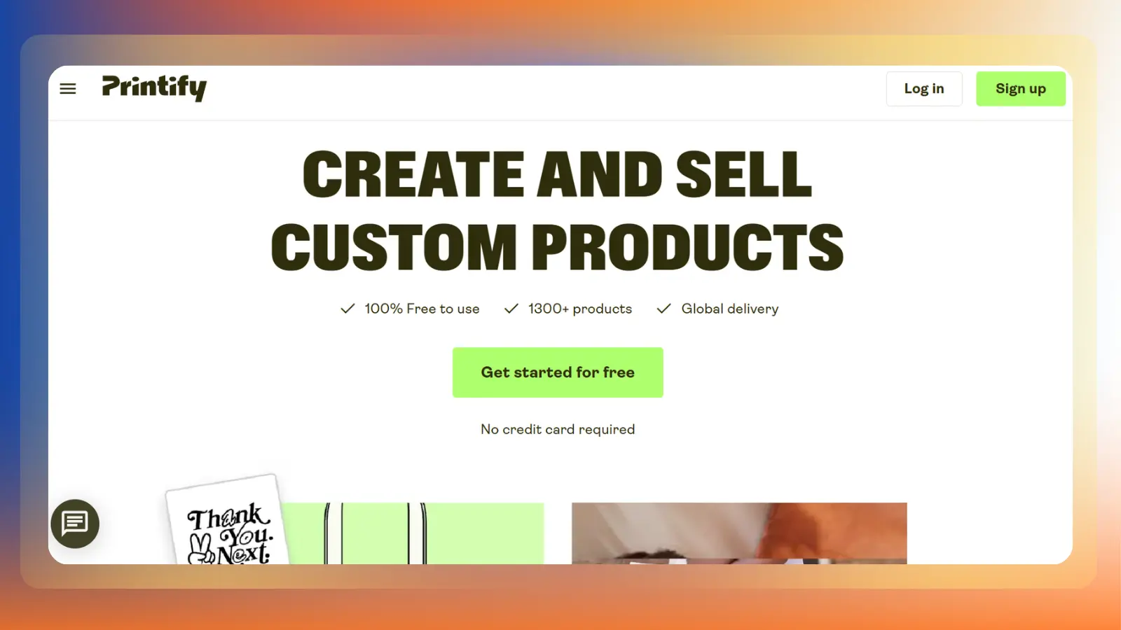 printify website showing custom products and online selling options