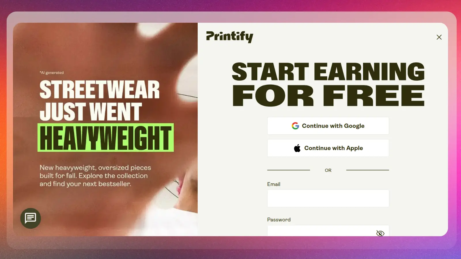 Página web de Printify en la que se muestran productos de impresión bajo demanda y formas de empezar a ganar dinero