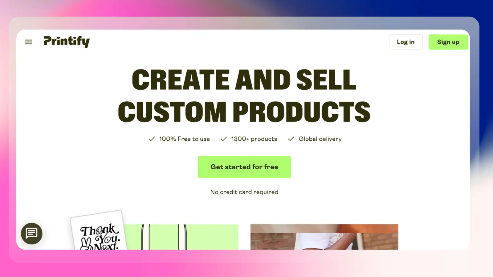 printify website showing options to create and sell custom products