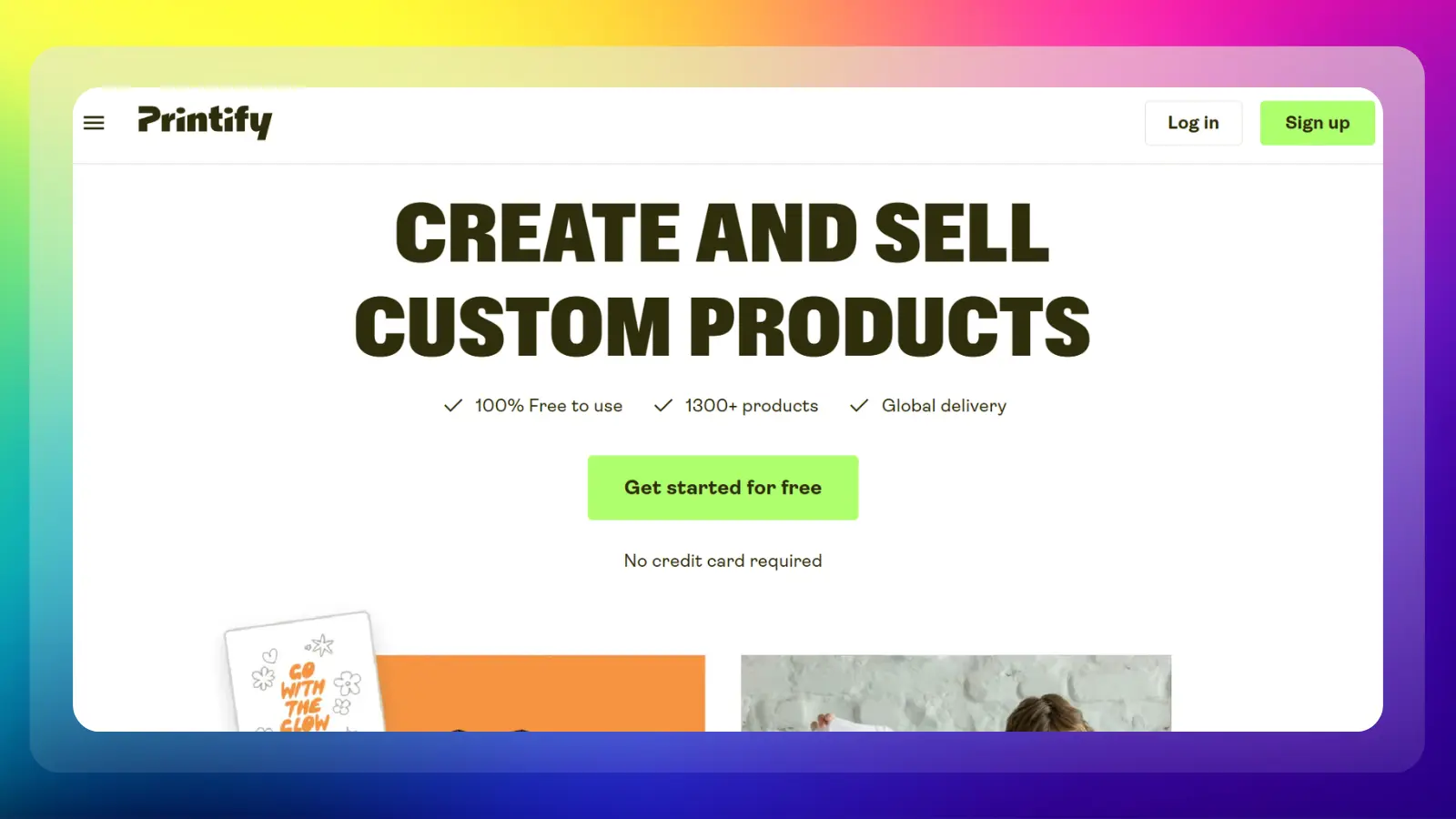 printify website showing options to create and sell custom products
