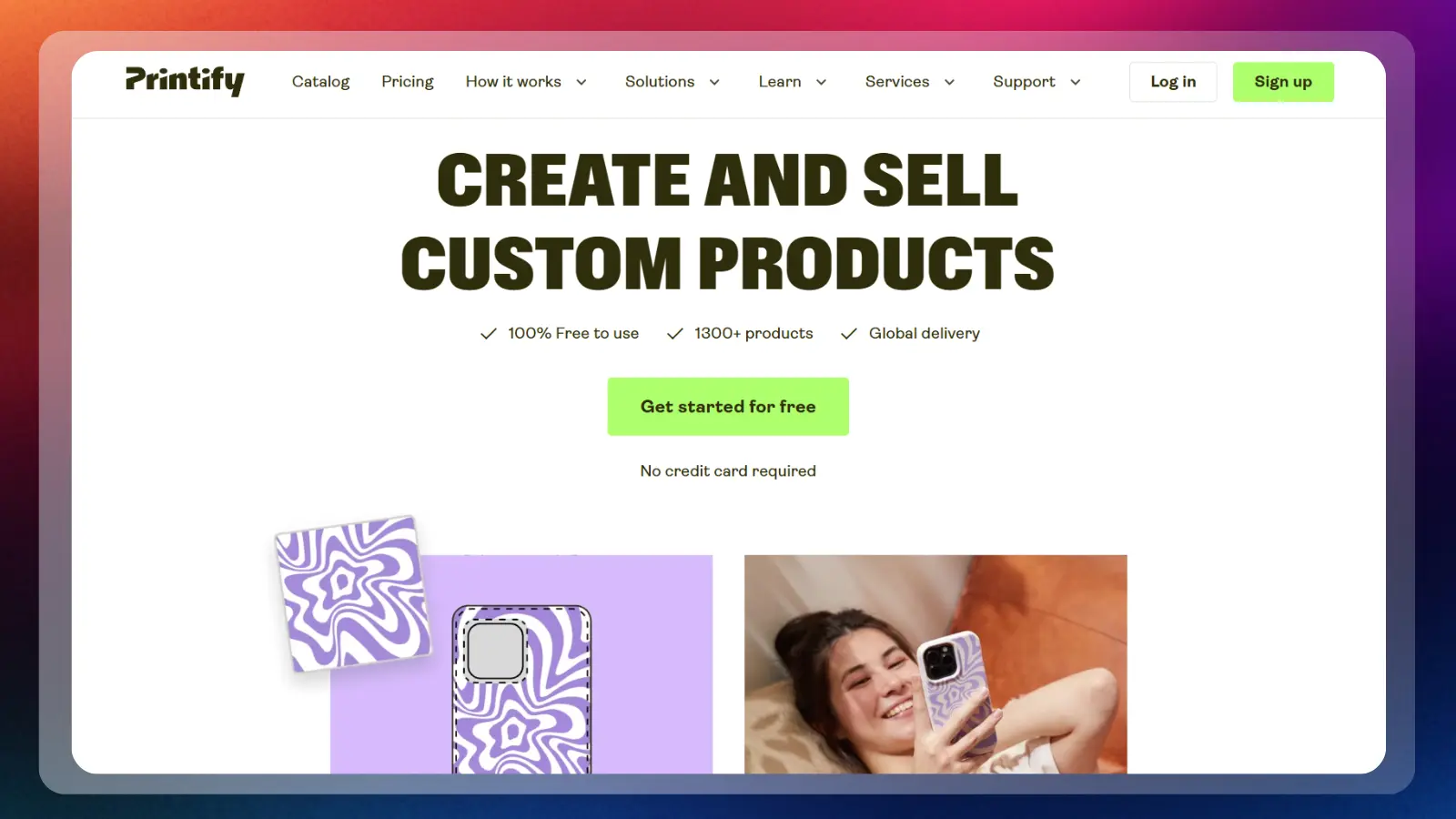 printify website showing its print-on-demand platform for creating and selling custom products online