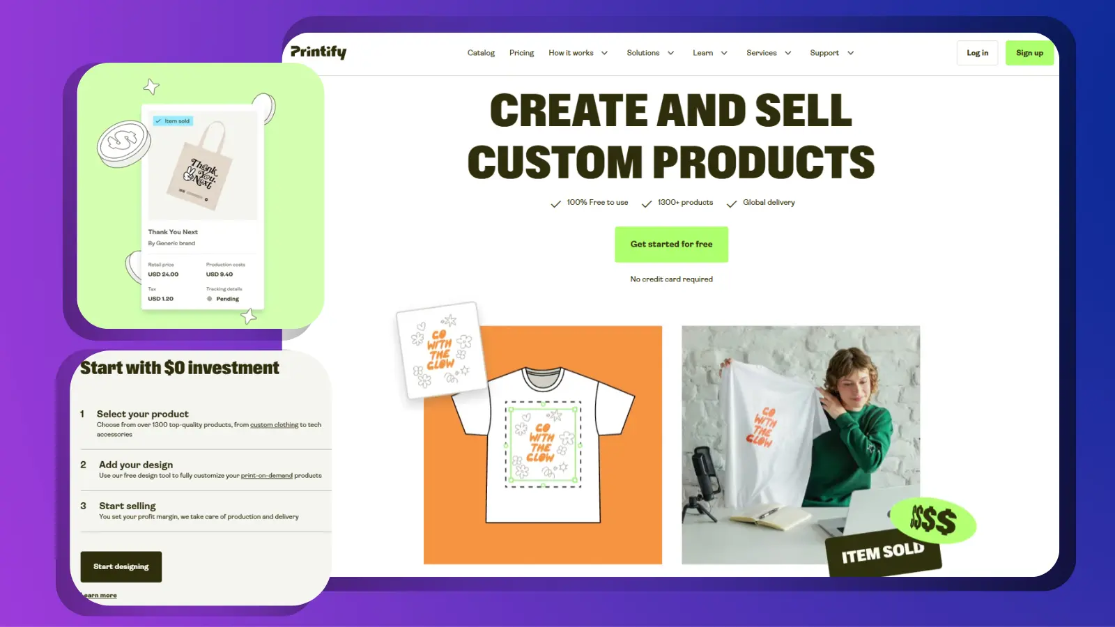 Printify print-on-demand platform showing custom products and online selling
