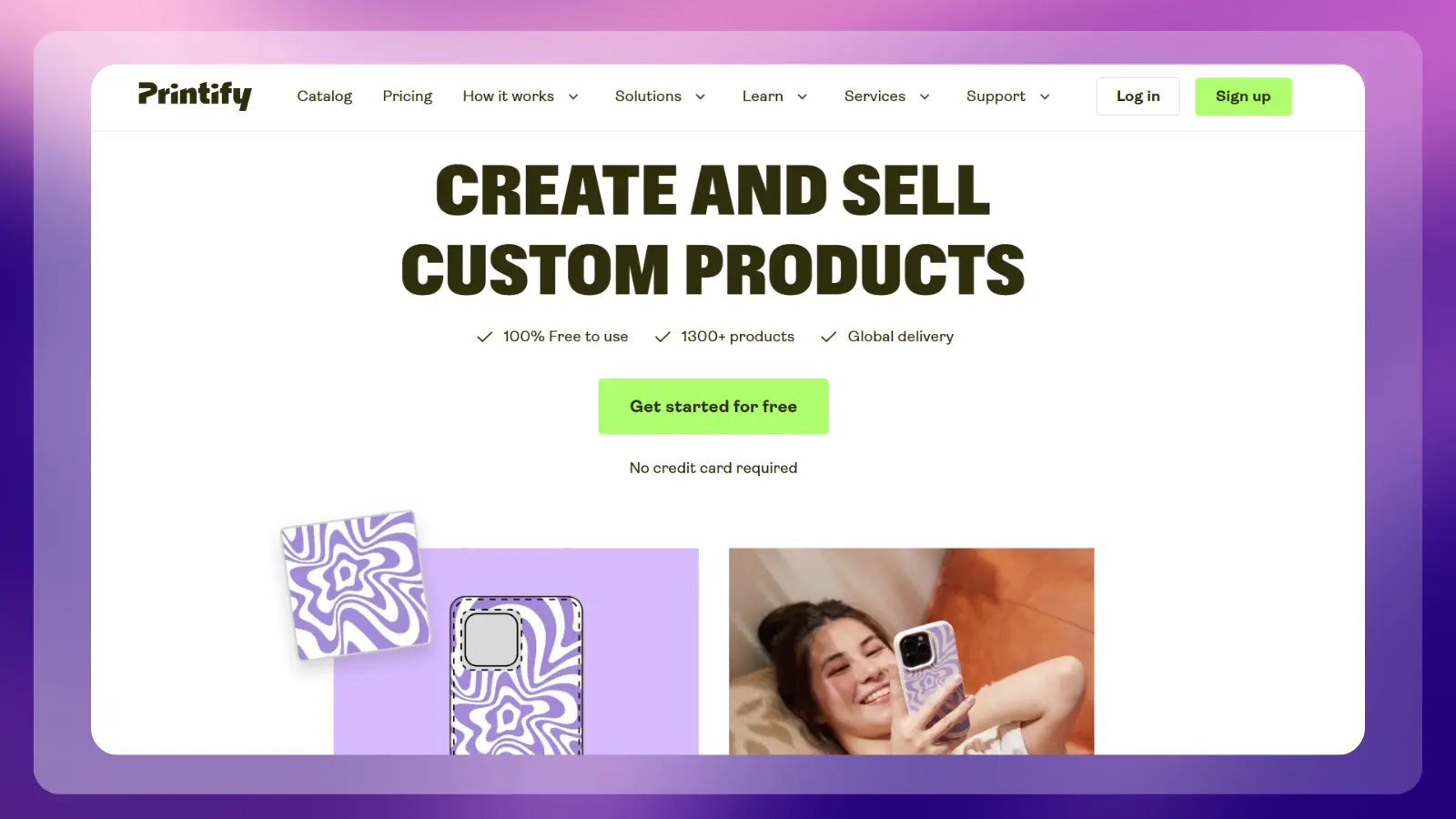 printify website showing its print-on-demand platform for creating and selling custom products