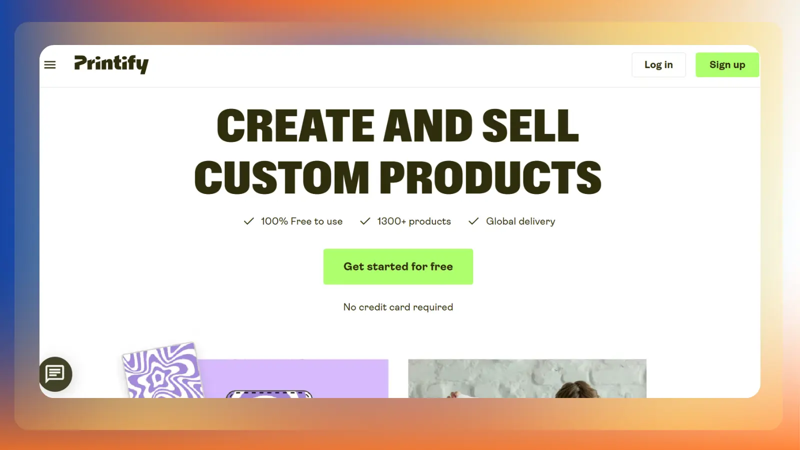 printify website showing custom products and online selling options