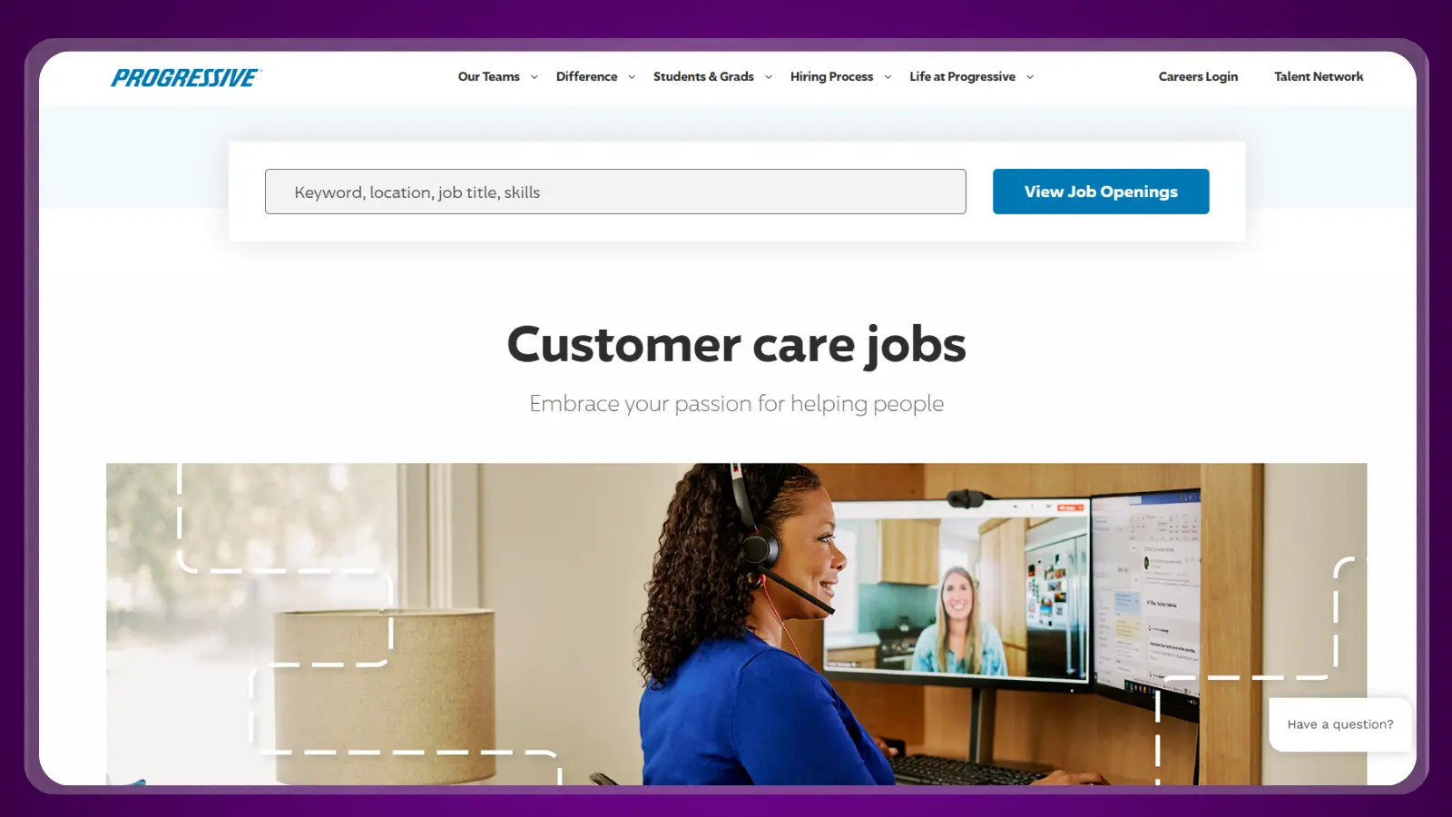 progressive insurance careers website