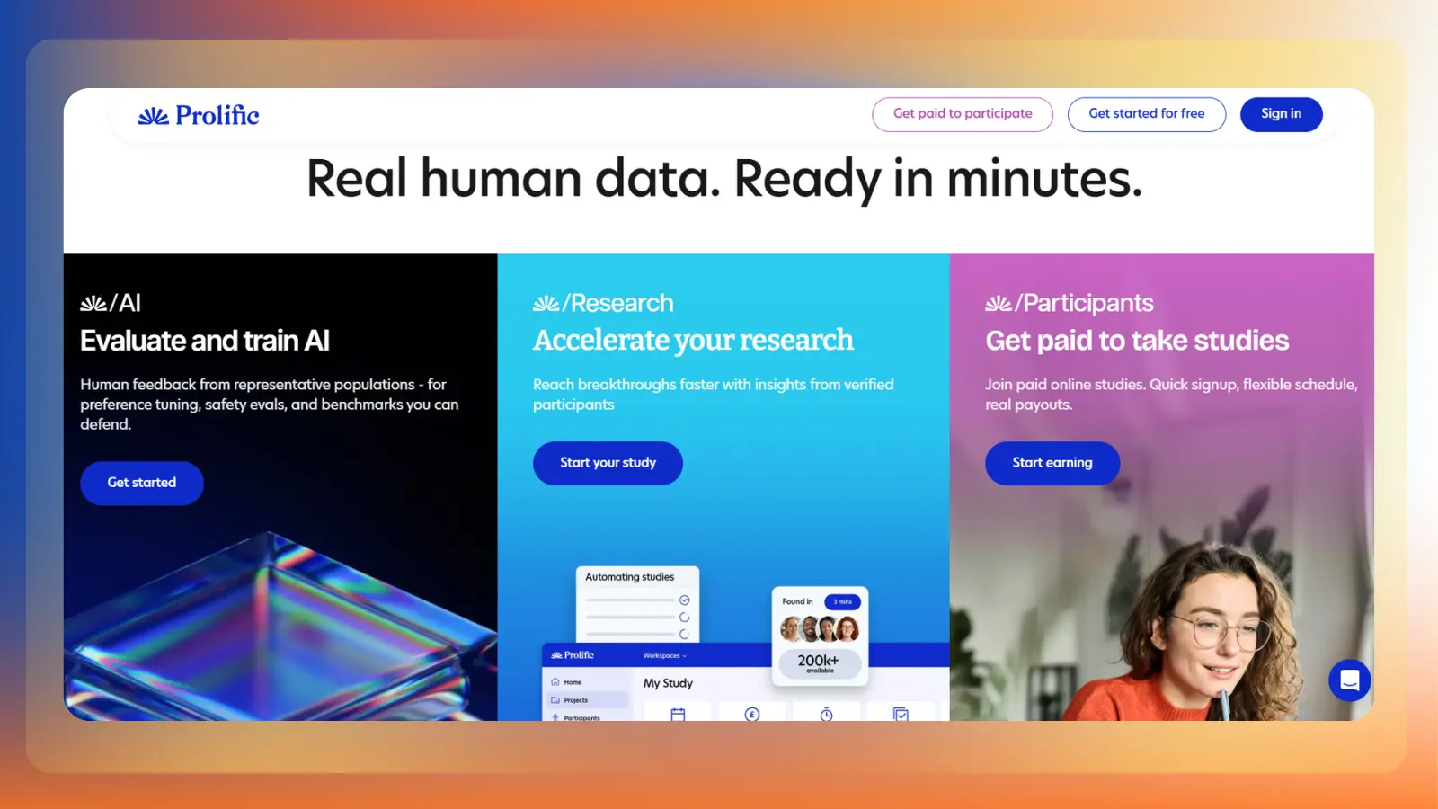 prolific website showing paid studies and research participant opportunities
