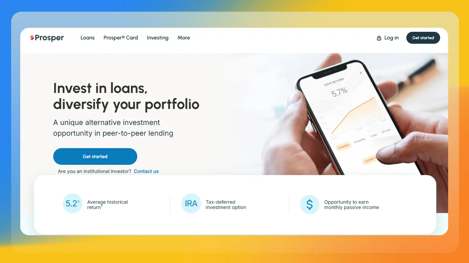 Página web de Prosper dedicada a los préstamos entre particulares y a la inversión para obtener ingresos pasivos