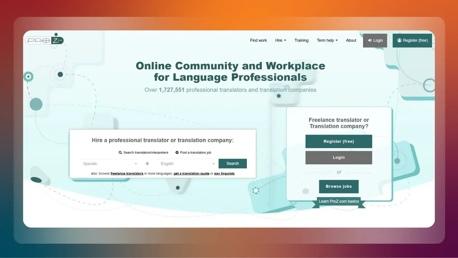 proz website showing a community and workplace for language professionals