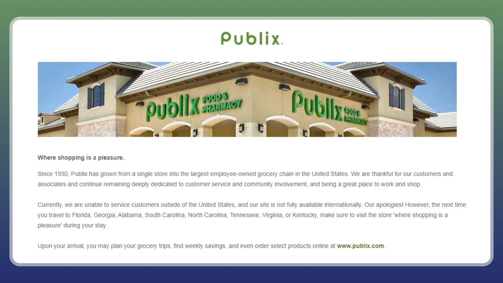 Publix website