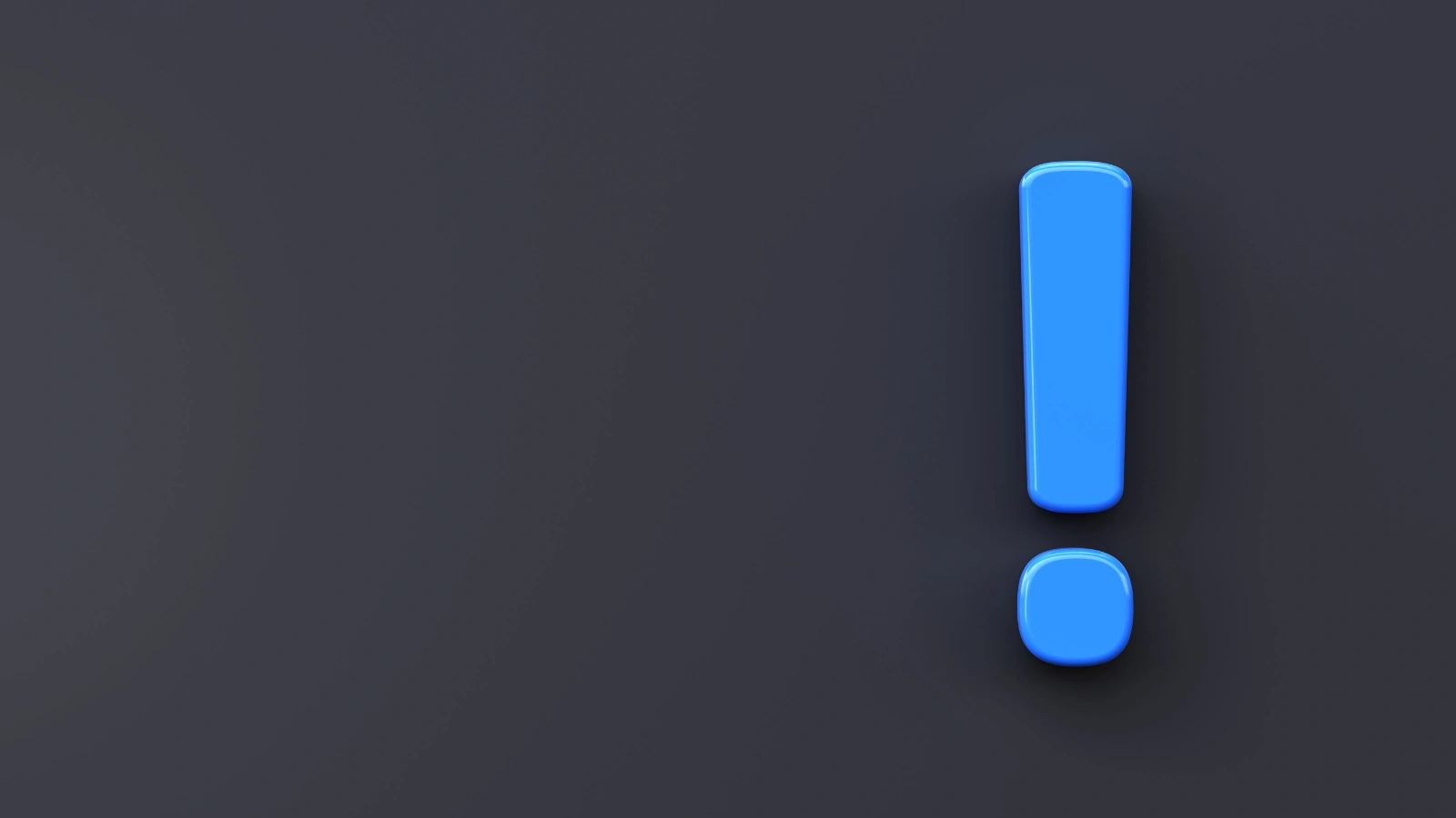 A blue exclamation mark in a dark background
