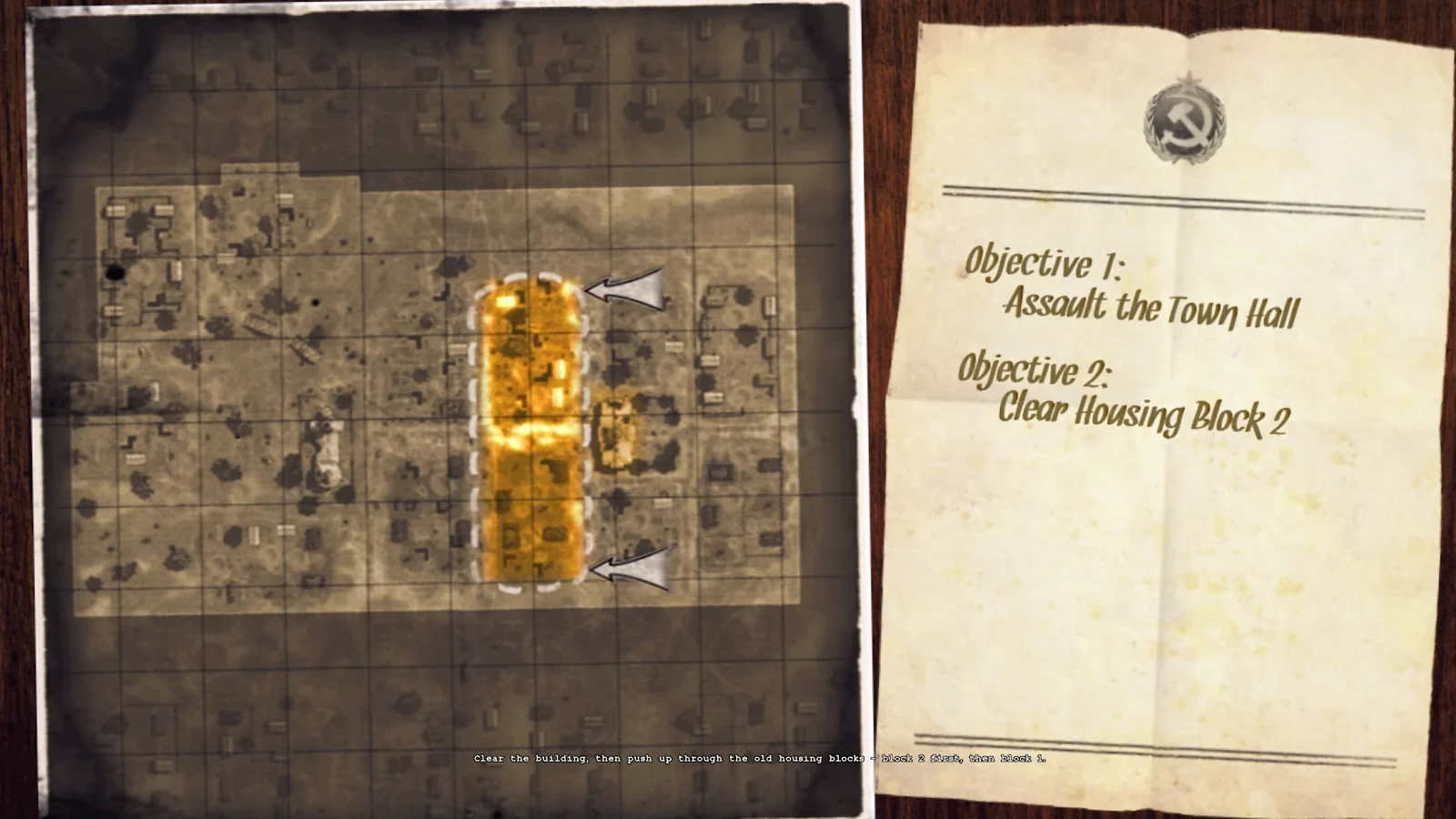 Mission briefing screen featuring a tactical map and military documents.