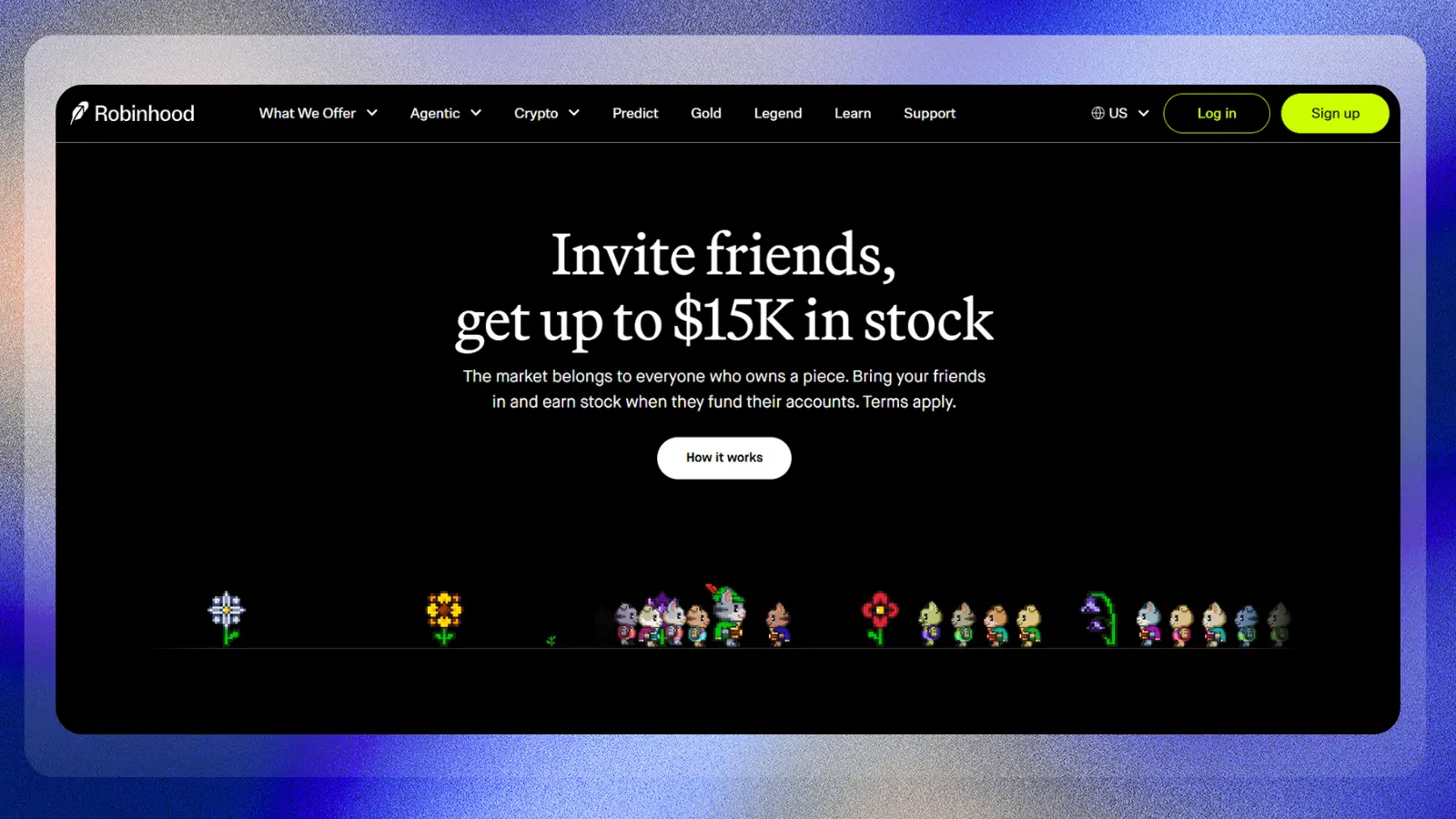 robinhood website showing a referral offer for earning stock rewards