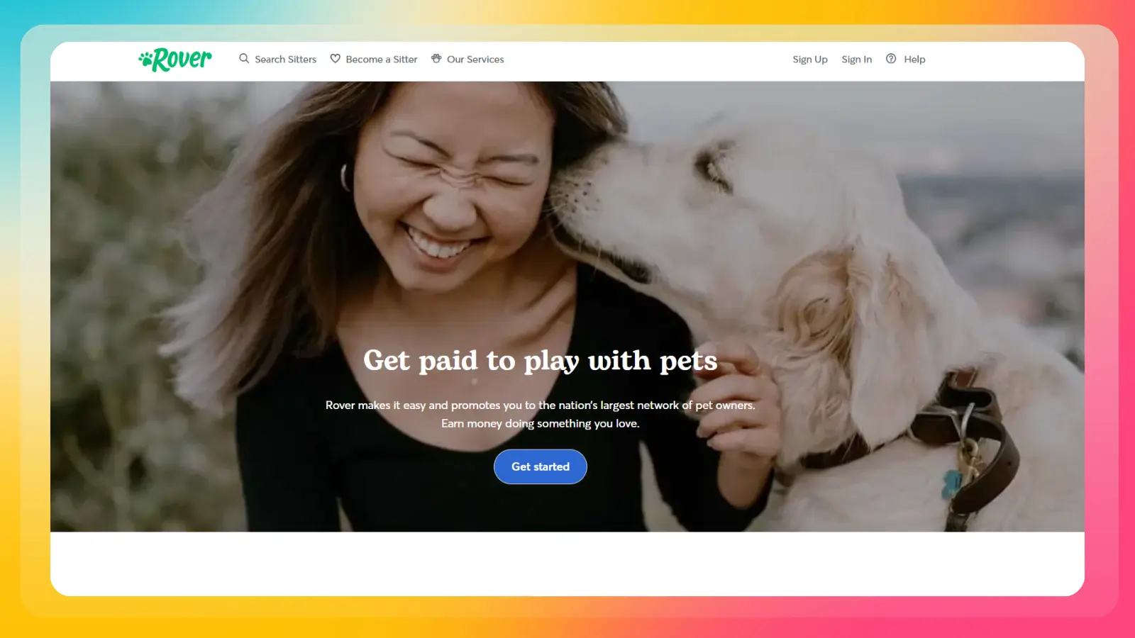 rover website showing opportunities to earn money by caring for pets