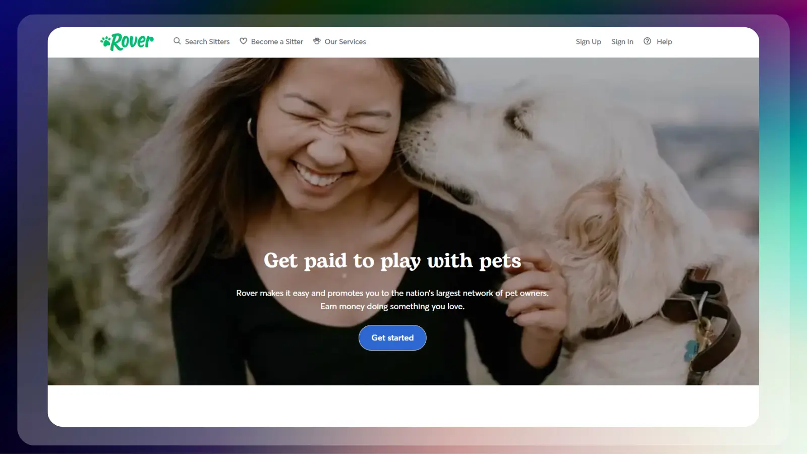 rover website showing opportunities to earn money by providing pet care