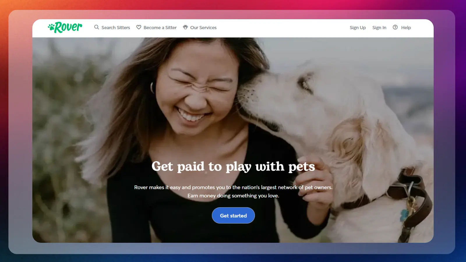 Rover website showing how users can earn money by providing pet care services
