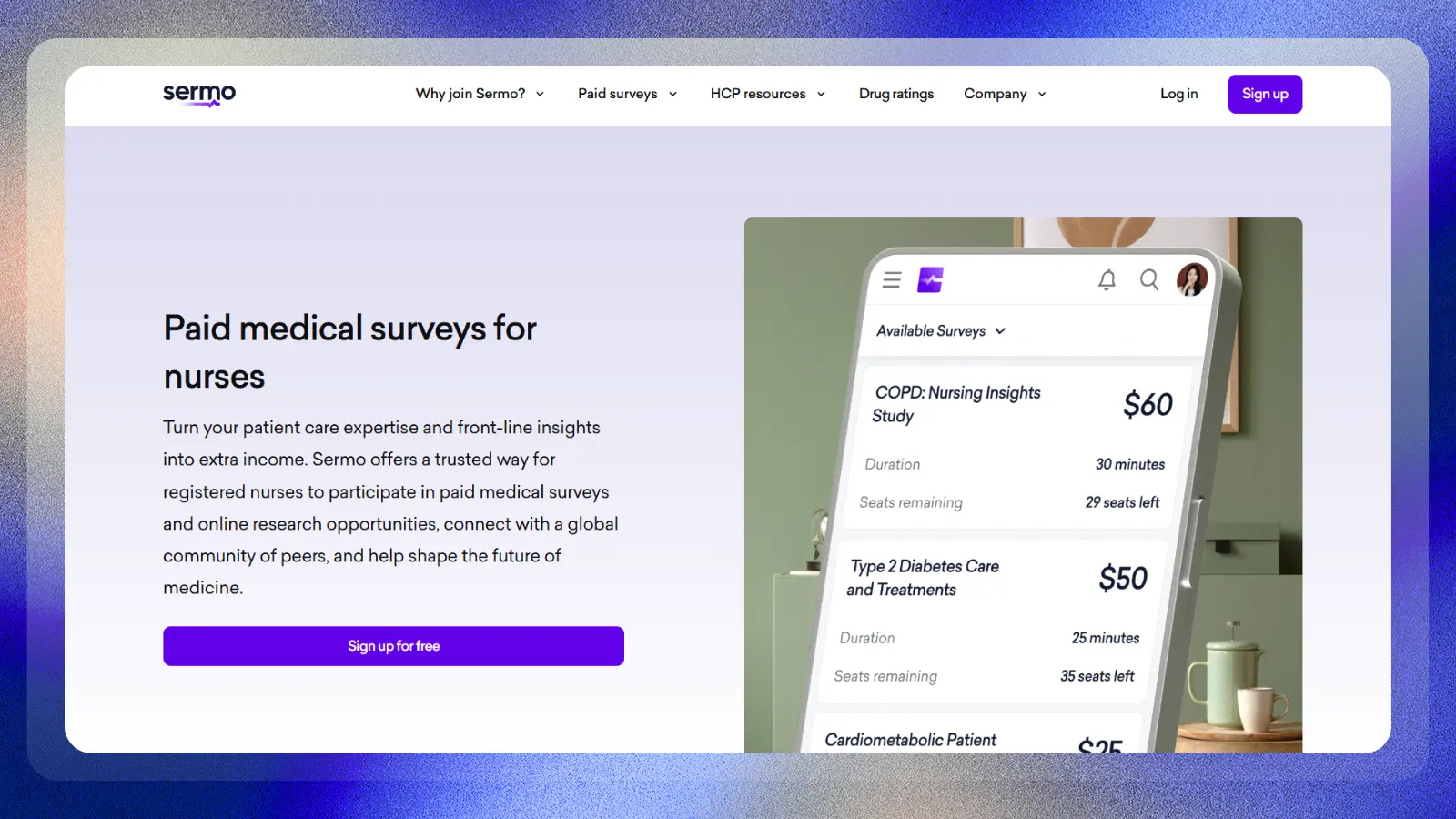 sermo website showing paid medical surveys for nurses