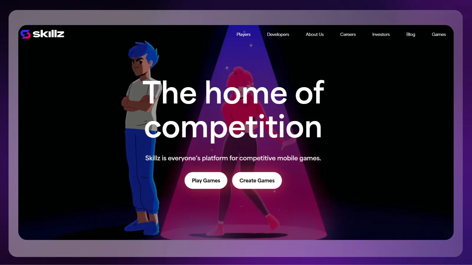 skillz website showcasing its competitive mobile gaming platform
