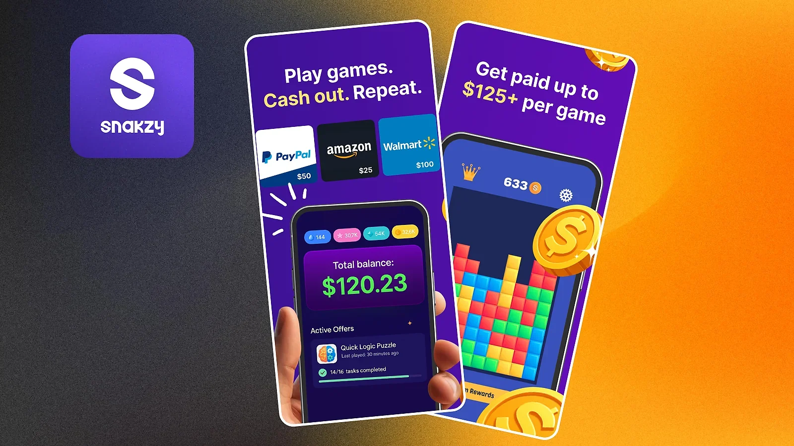 snakzy website showing games and cash-out rewards