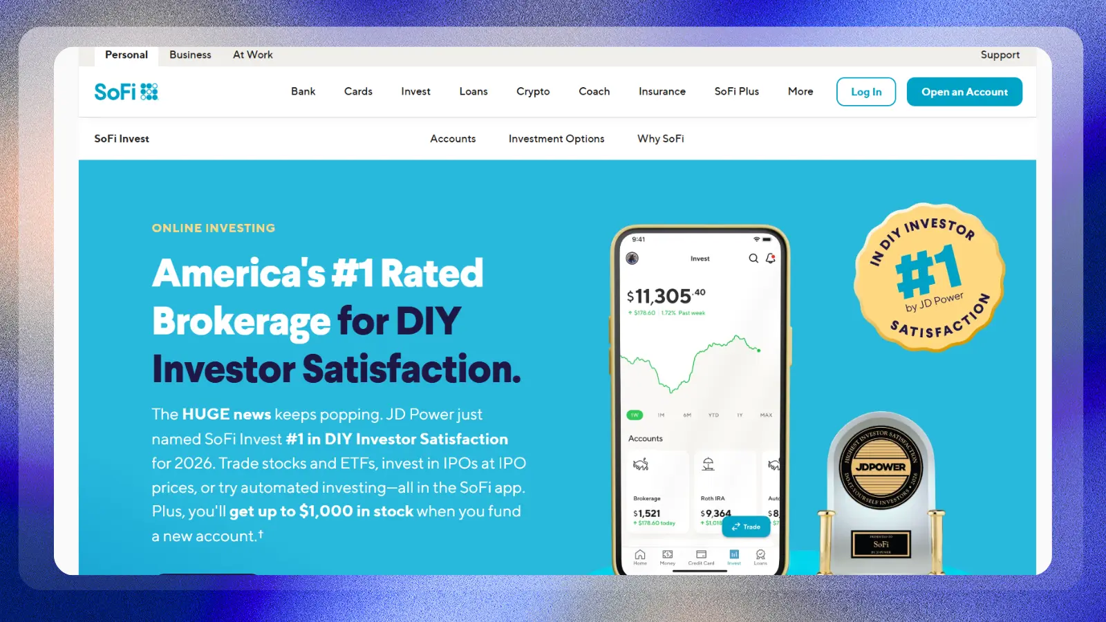 sofi website showing online investing and a brokerage account
