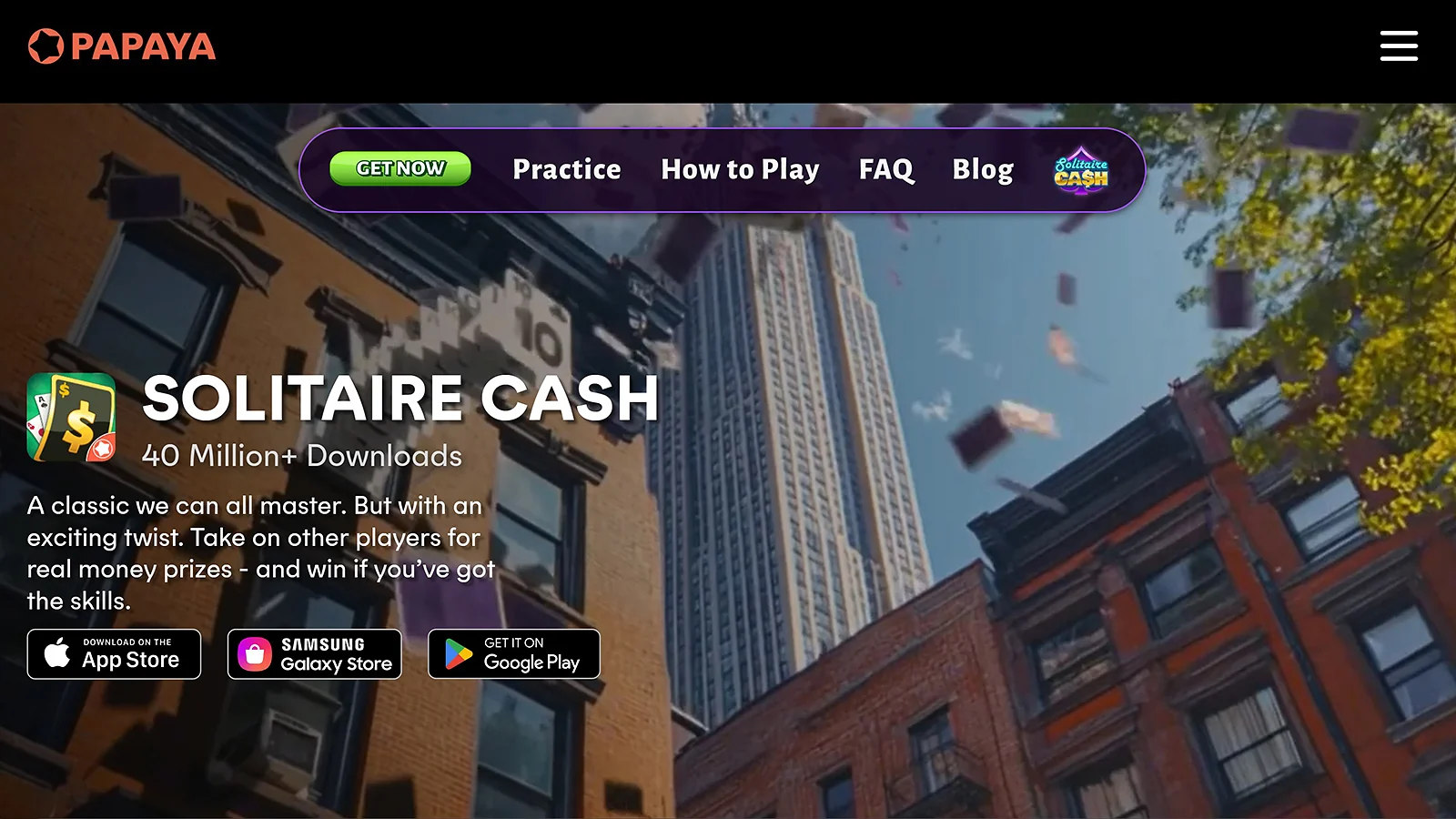 Papaya website landing page for Solitaire Cash