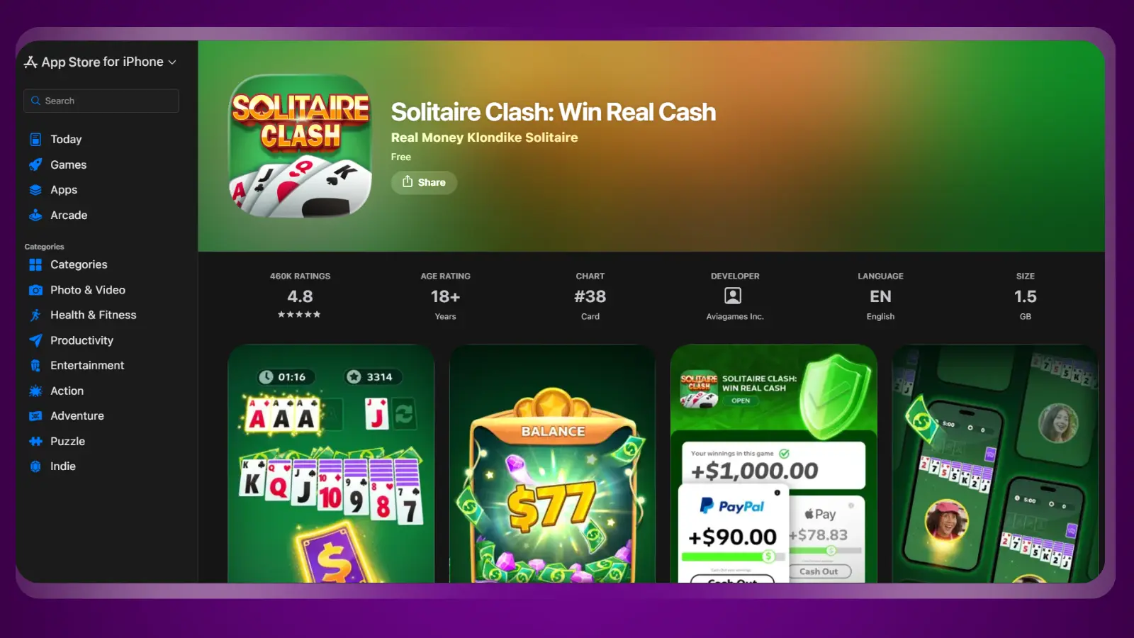 appsapplesolitairecash website