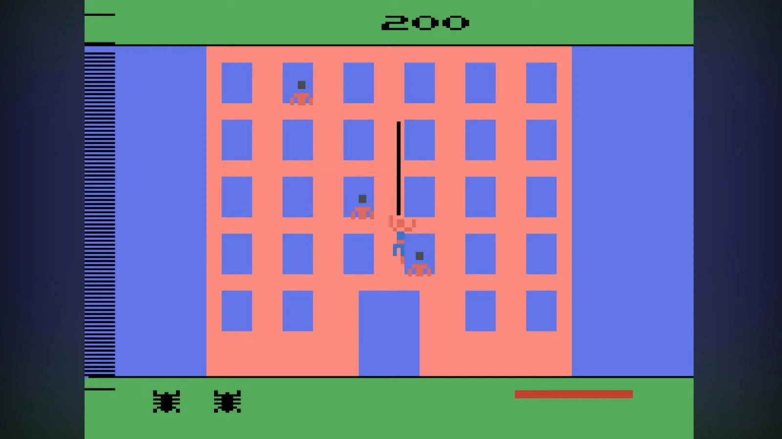 Pixelated Spiderman is shown climbing a building