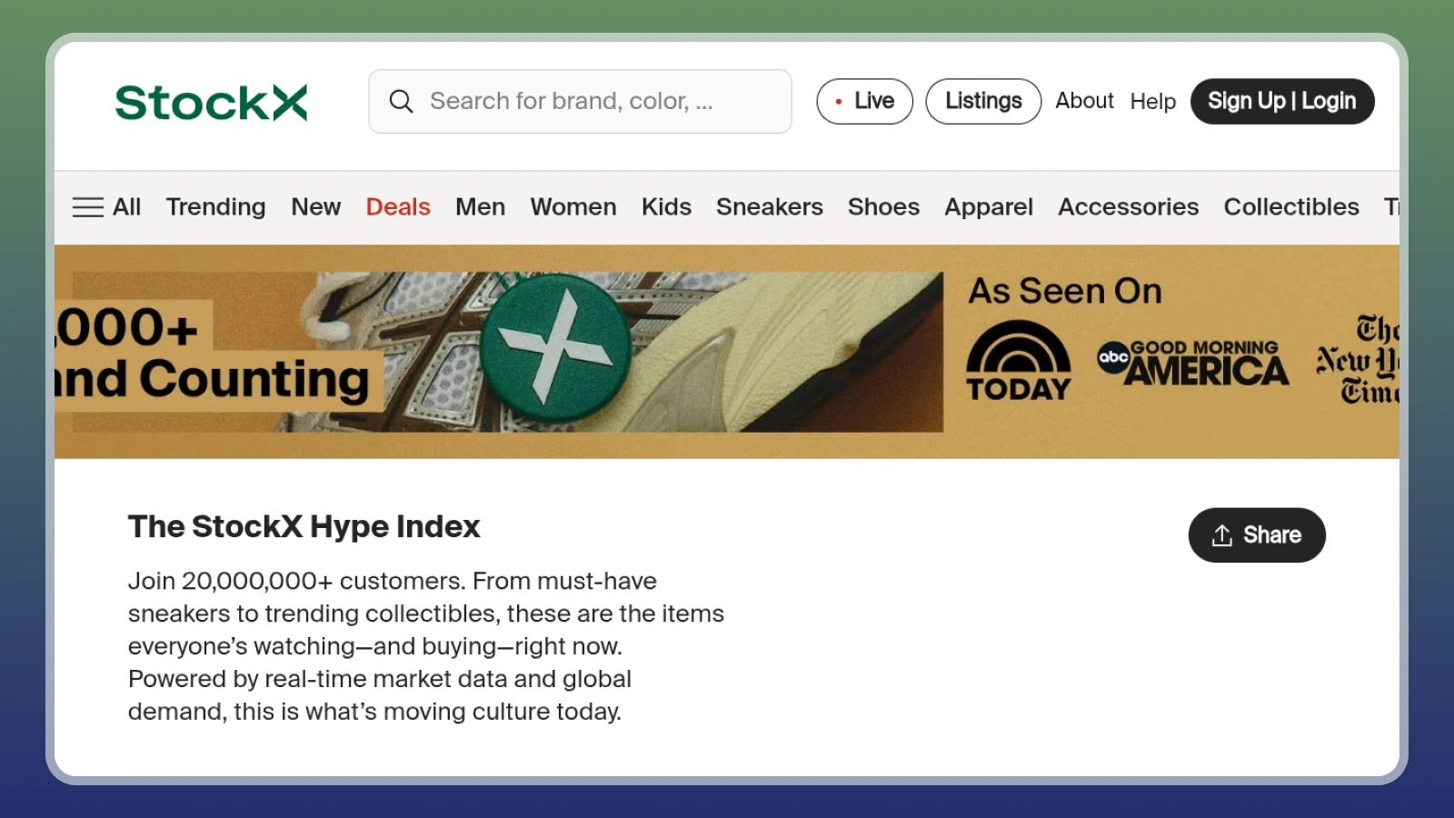 Página web de StockX