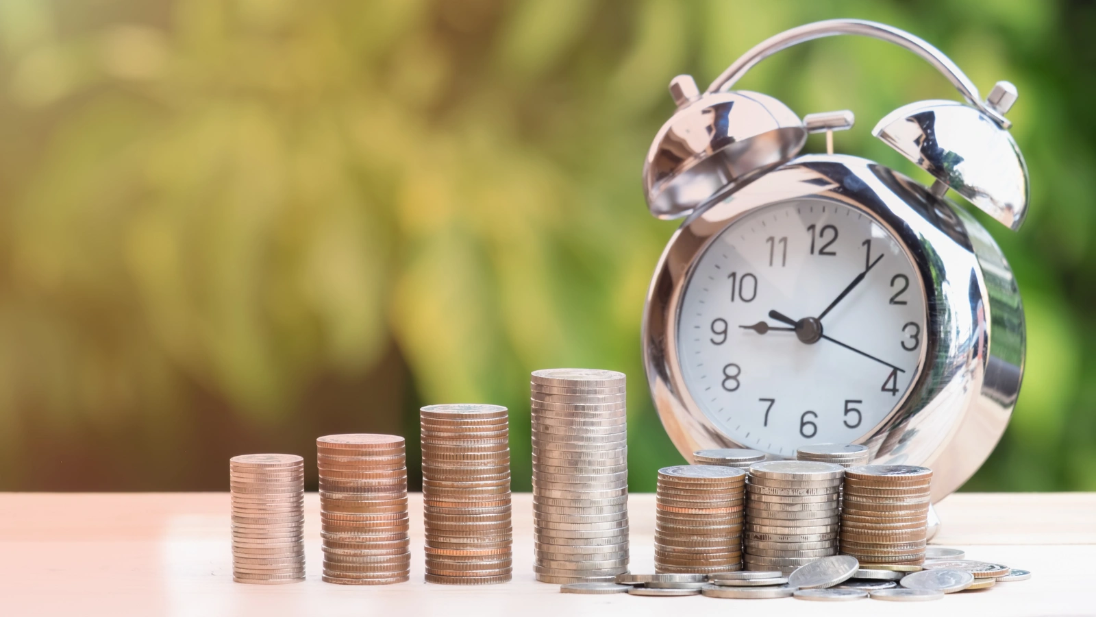 Un reloj y unas monedas junto a él