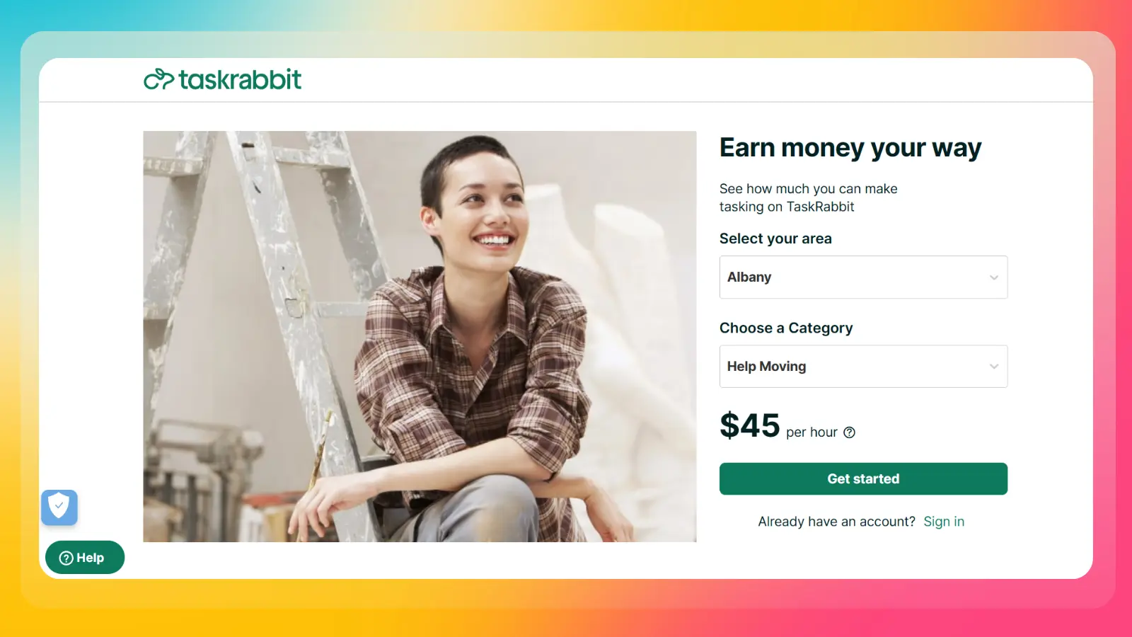taskrabbit website showing tasking opportunities and hourly earnings
