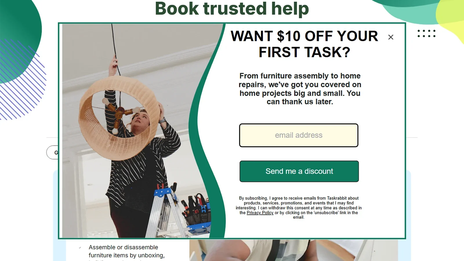 TaskRabbit tasker assembling furniture for a same-day booked job